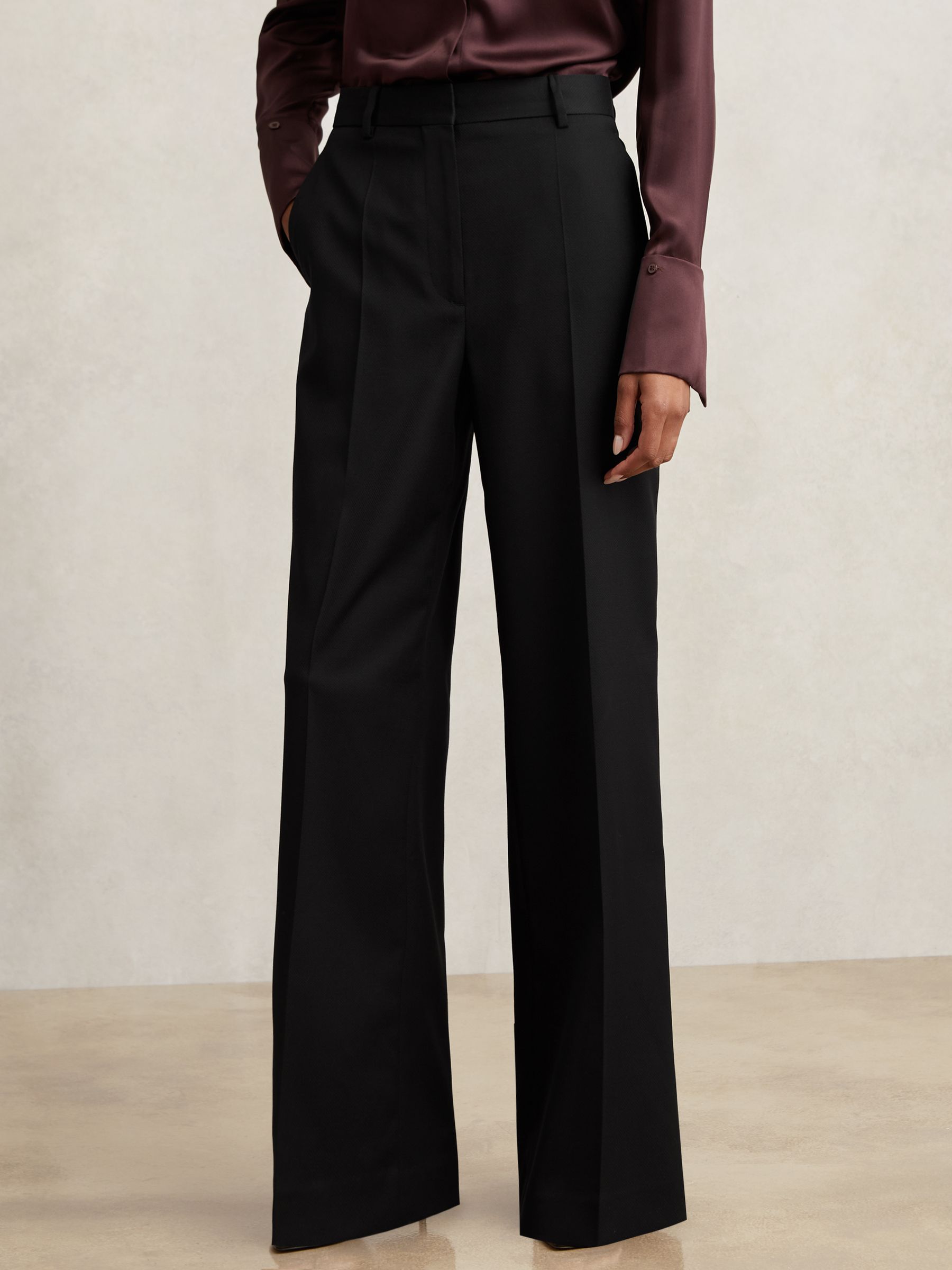 Petite Wool-Blend Wide-Leg Suit Trousers in Black