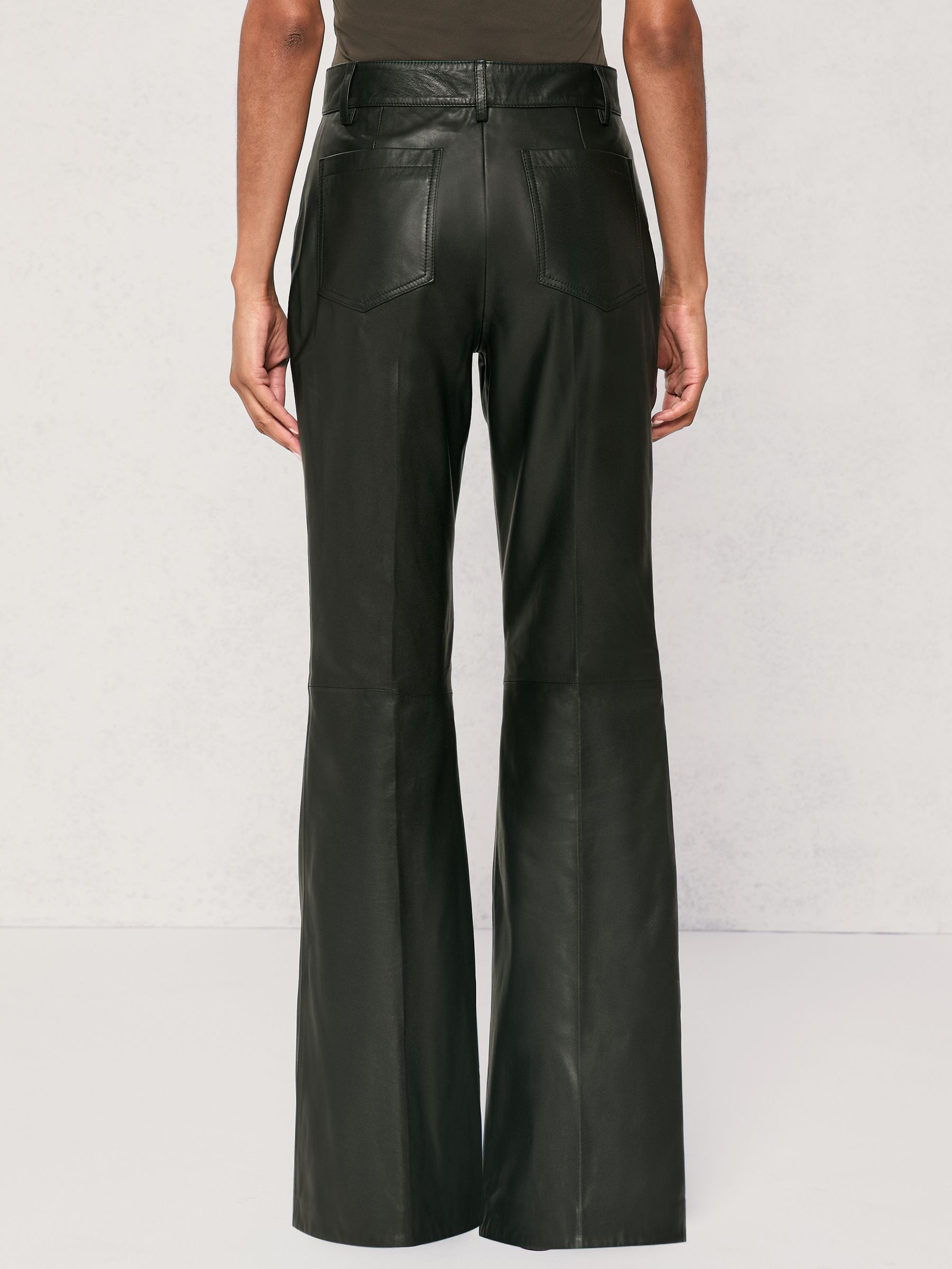 Leather High-Rise Flared Trousers in Black