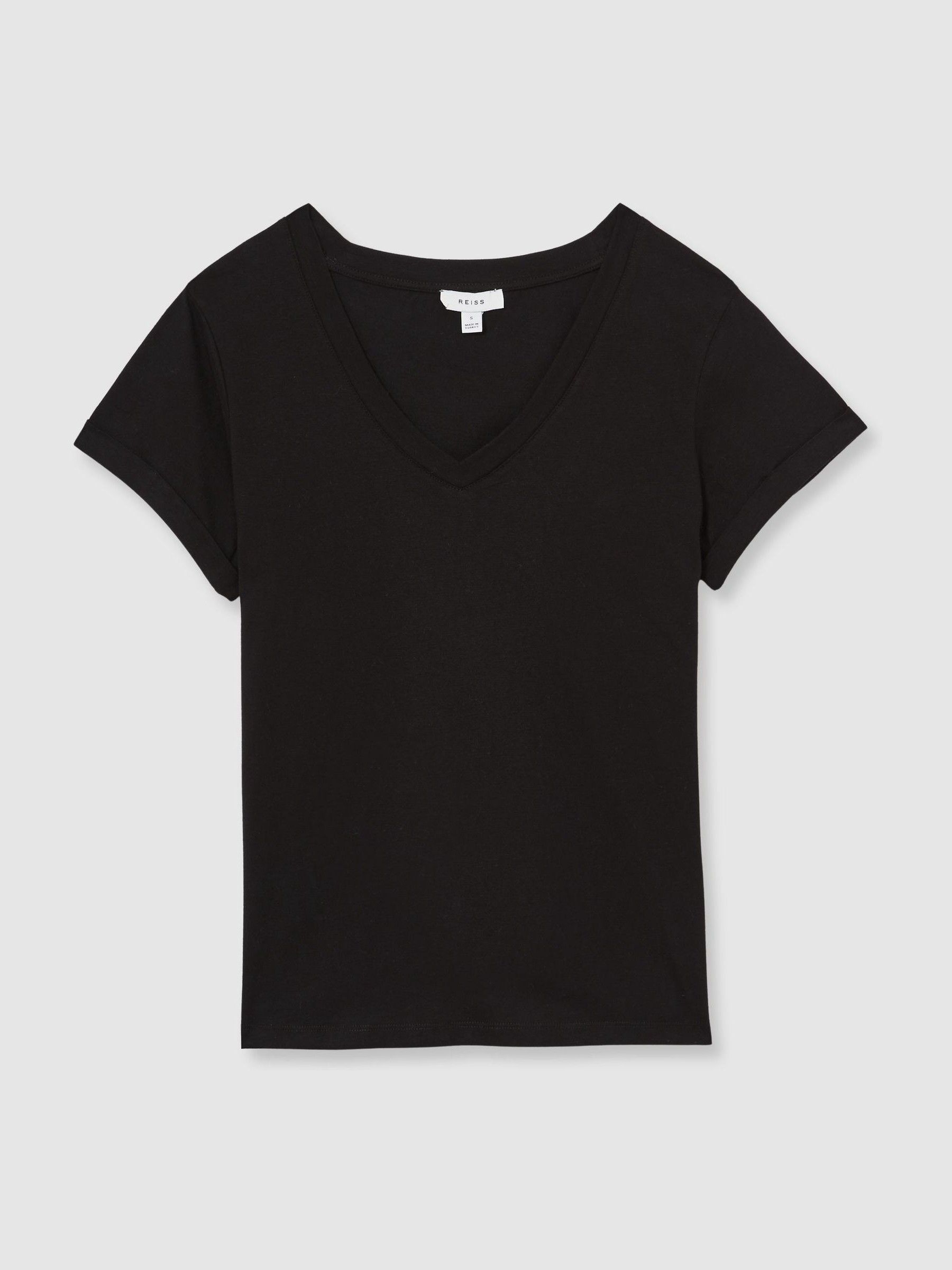 Cotton-Jersey V-Neck T-Shirt in Black