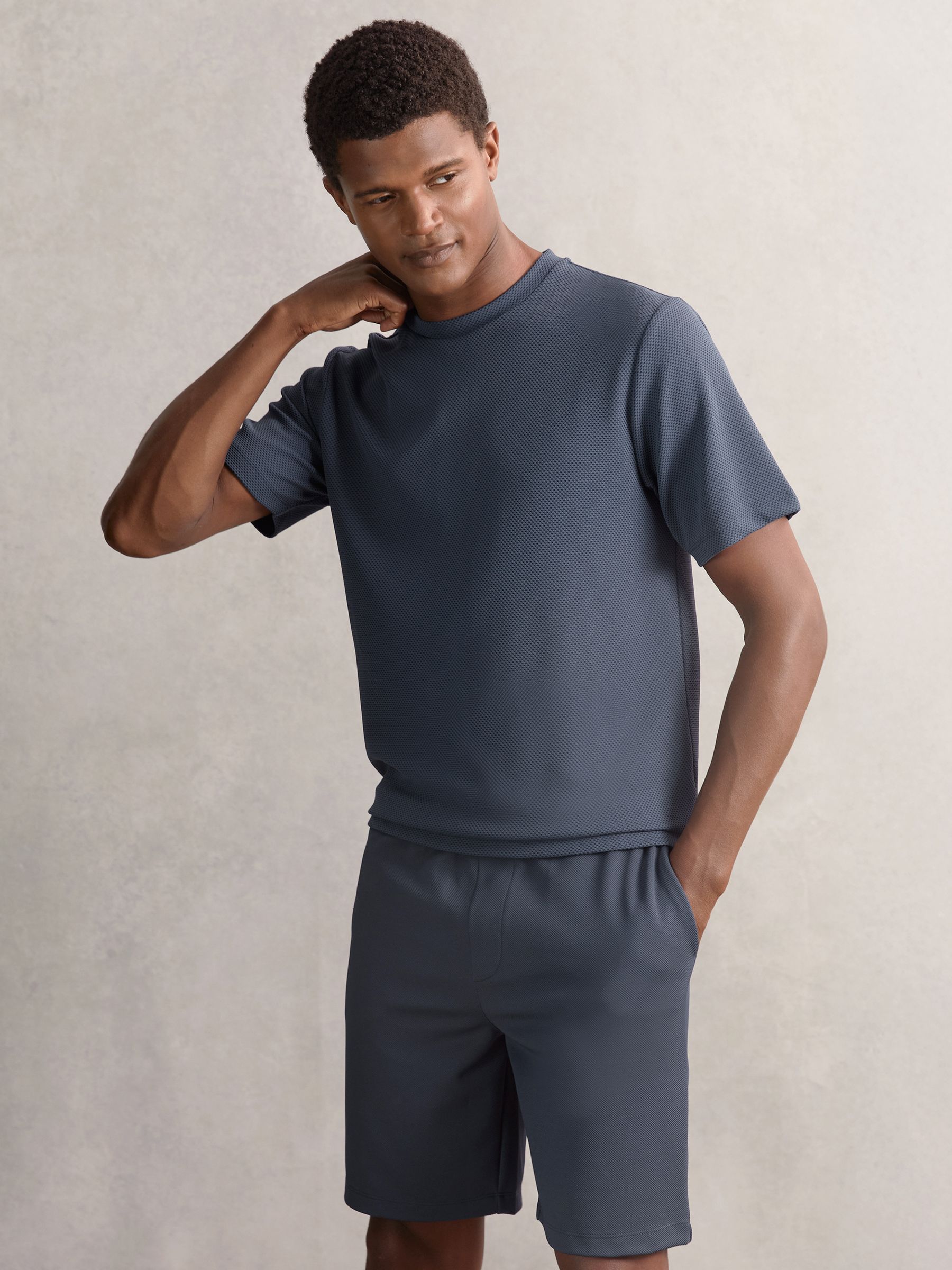 Textured Crew-Neck T-Shirt in Black