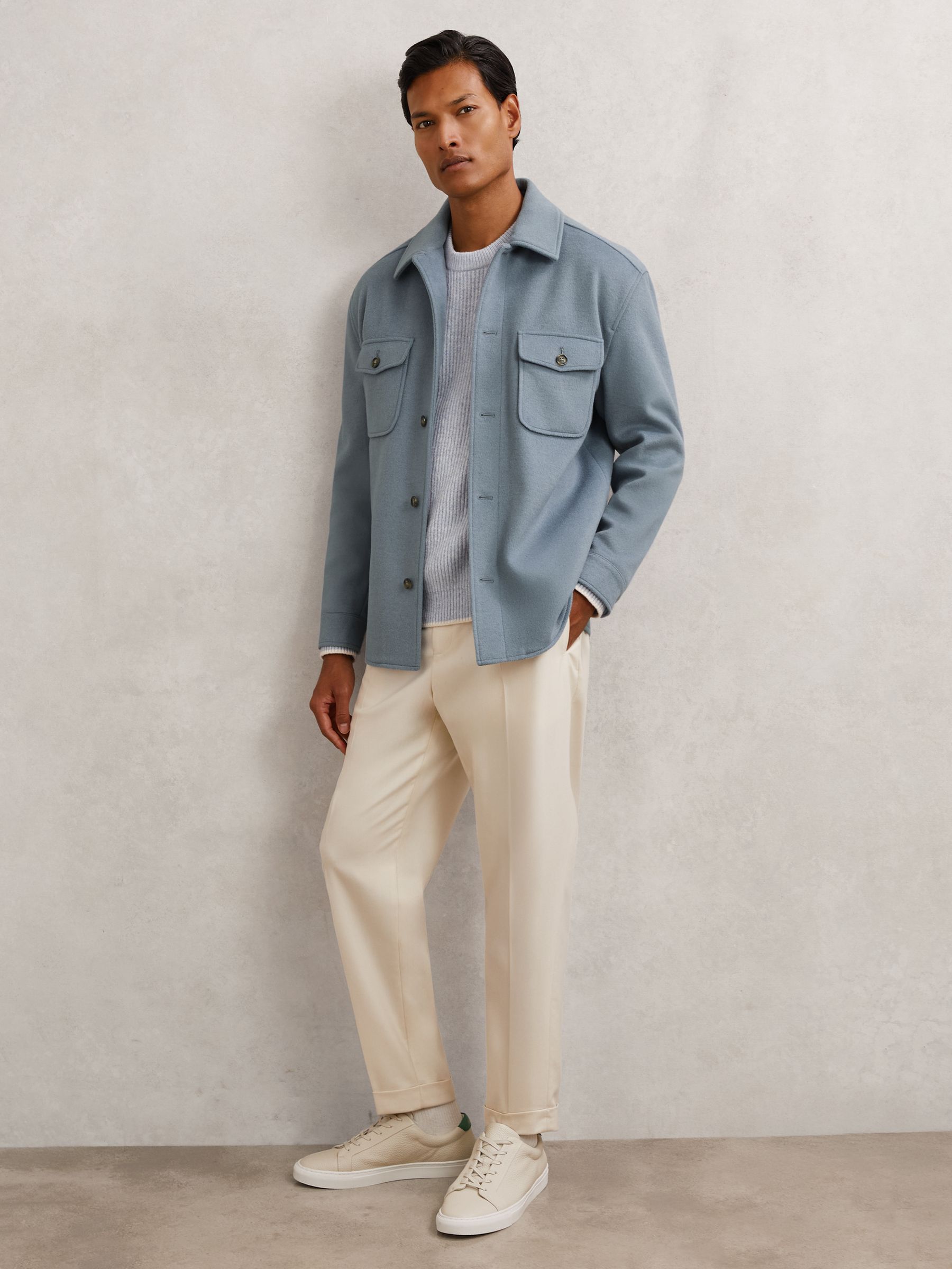 Wool-Blend Twin-Pocket Overshirt in Soft Blue