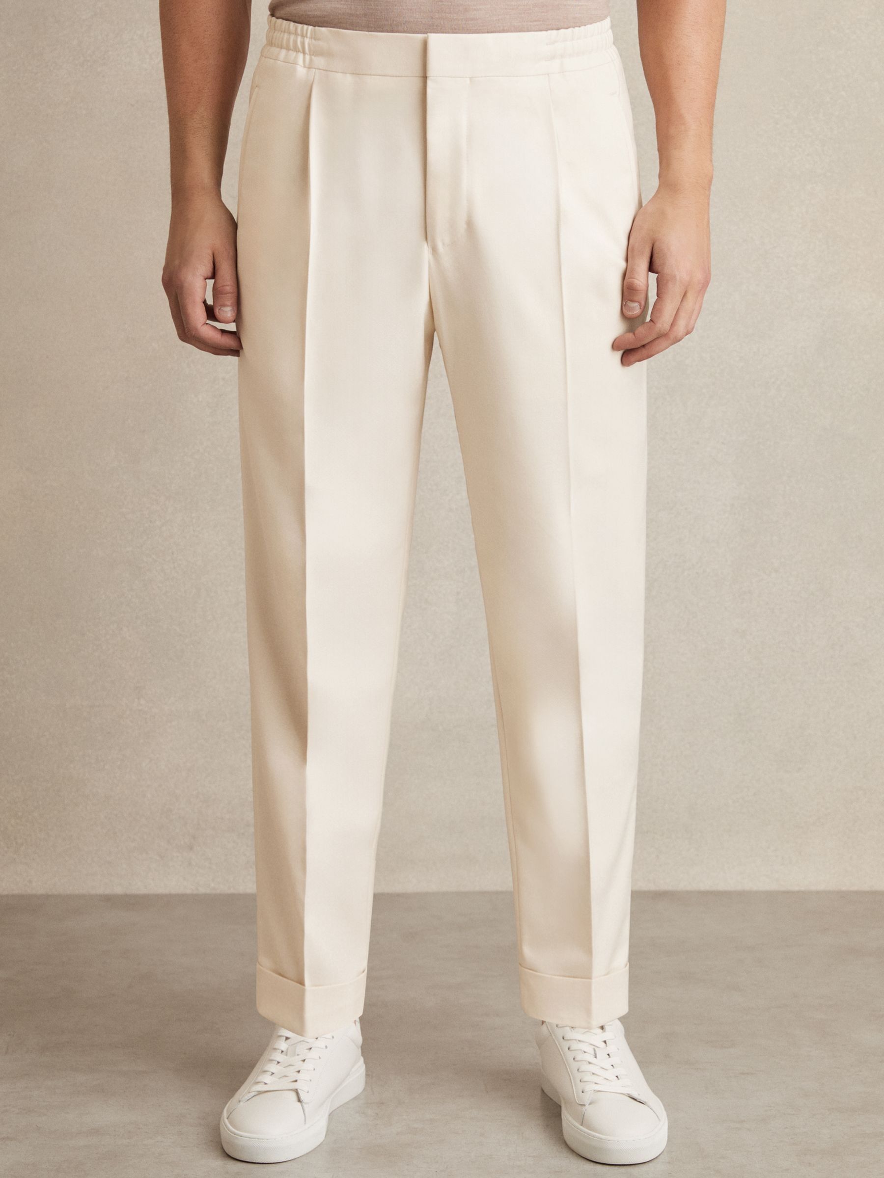 Relaxed Drawstring Trousers with Turn-Ups in Ecru