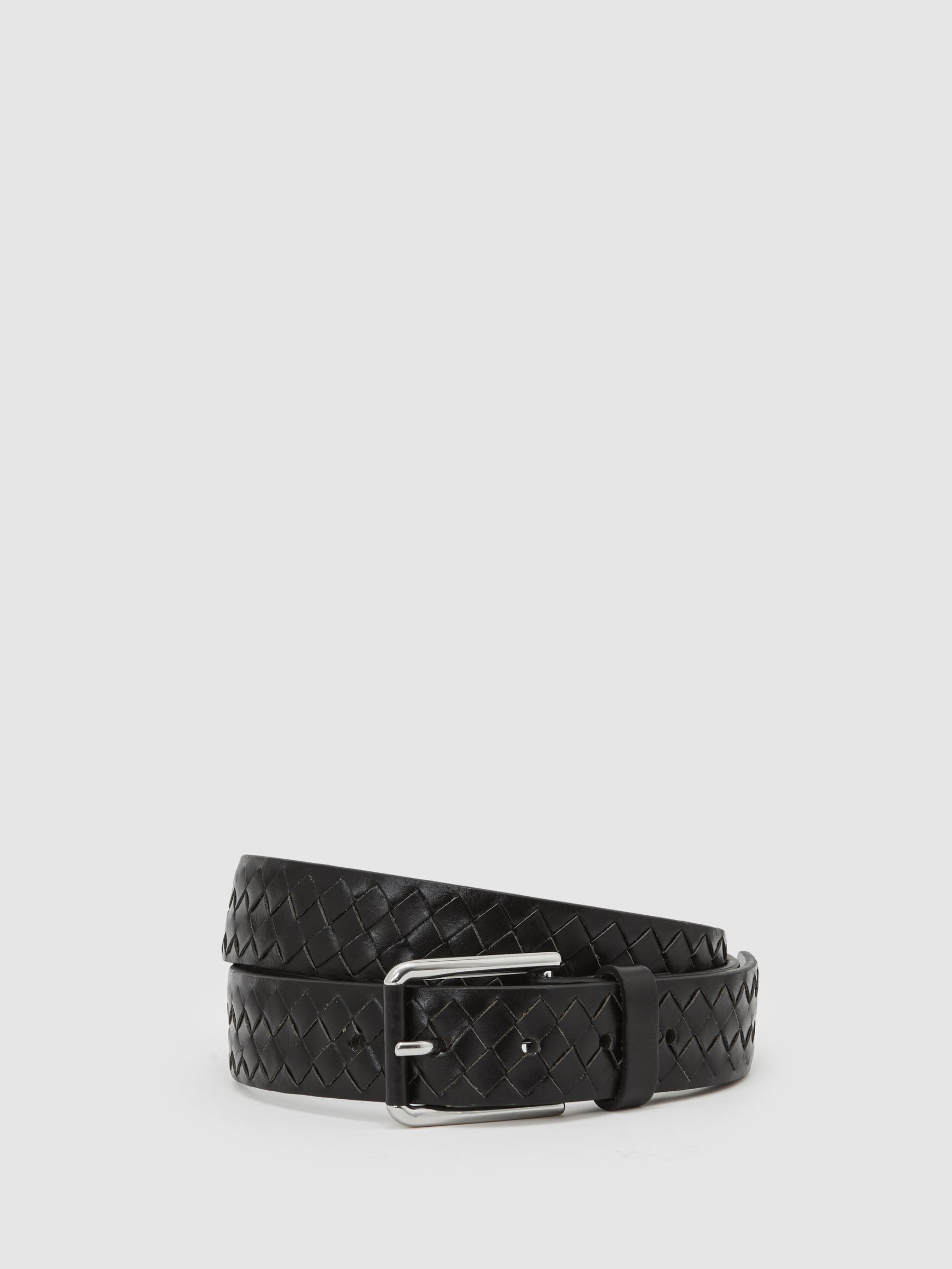 Leather Woven Belt in Black