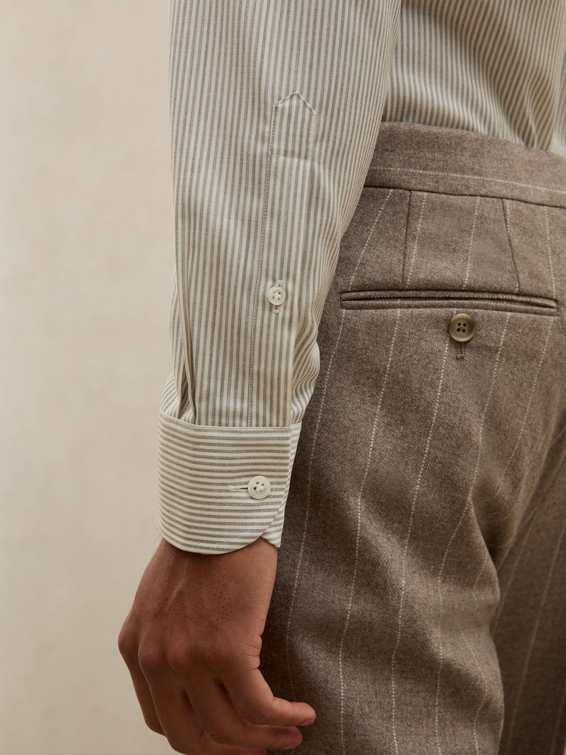 Atelier Wool Pinstripe Shirt Regular-Fit in White/Navy