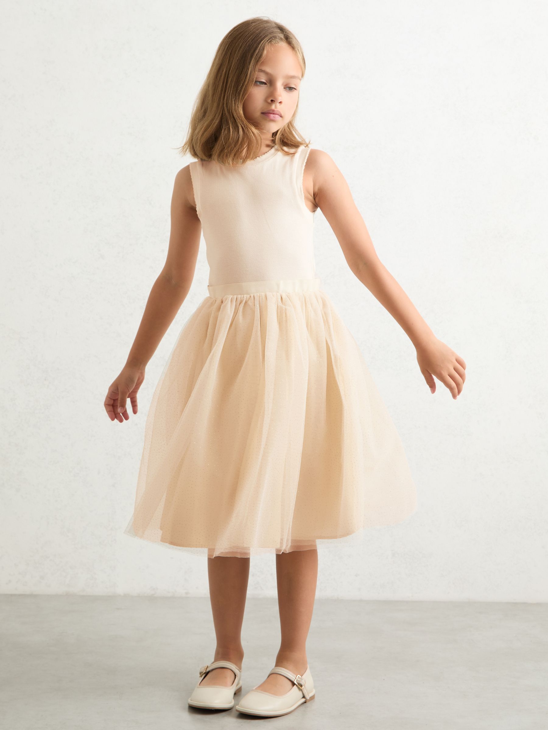 3-9 yrs Knit-Bodice Tulle Dress in Neutral