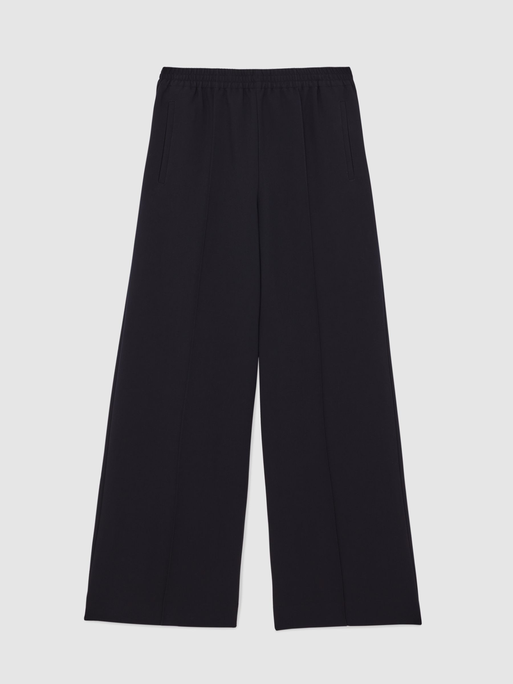 Petite Wide Leg Elasticated Waist Trousers in Navy