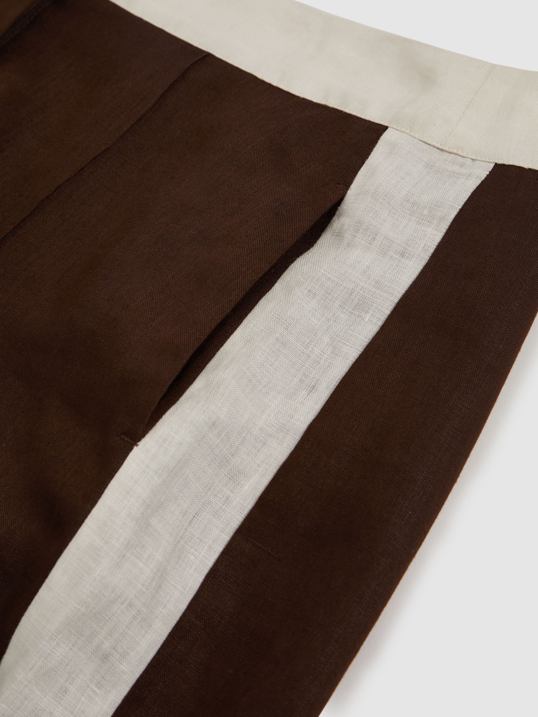 Linen Colourblock Shorts in Chocolate/Cream