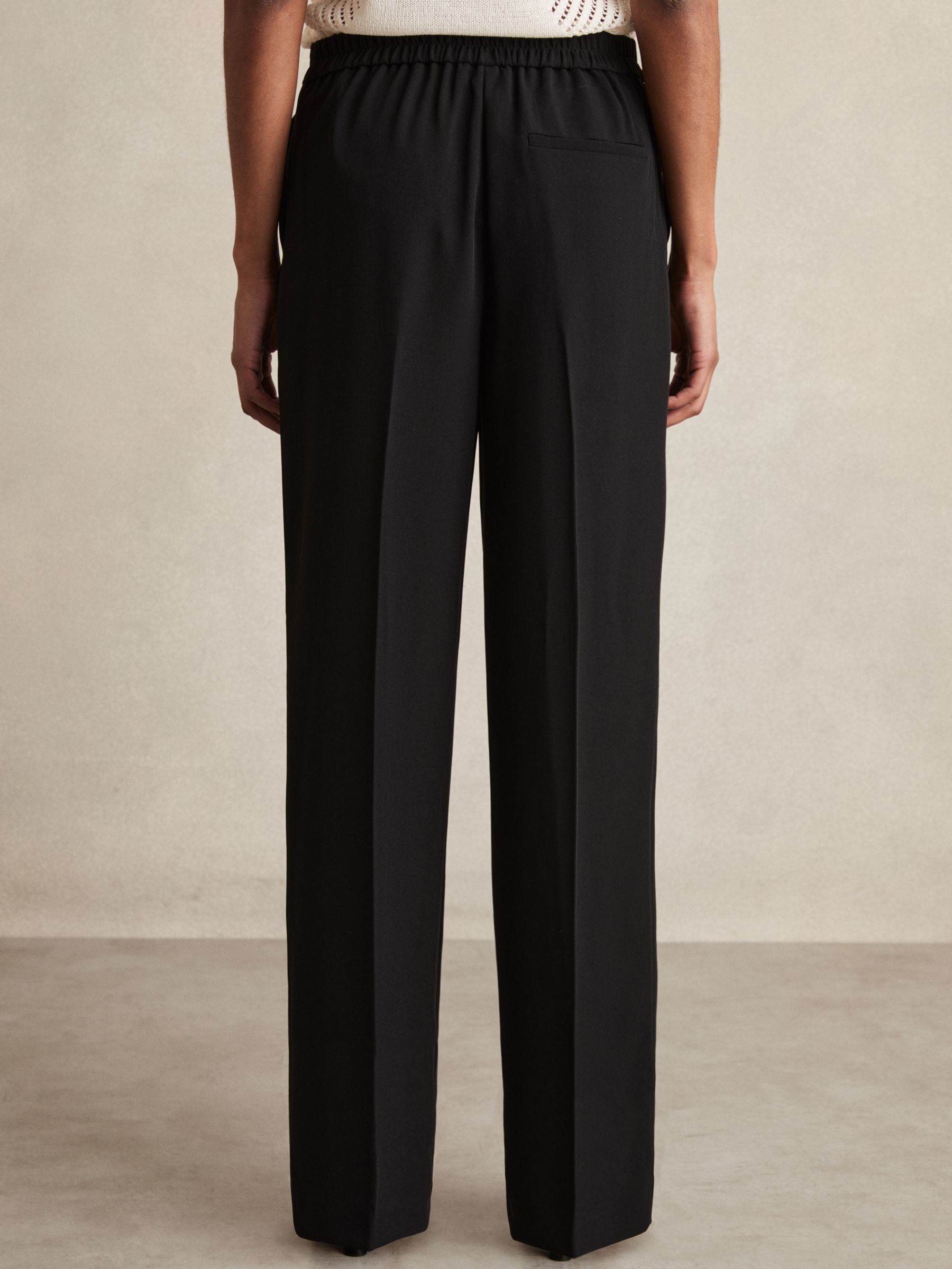 Petite Elasticated-Waist Wide-Leg Twill Trousers in Black