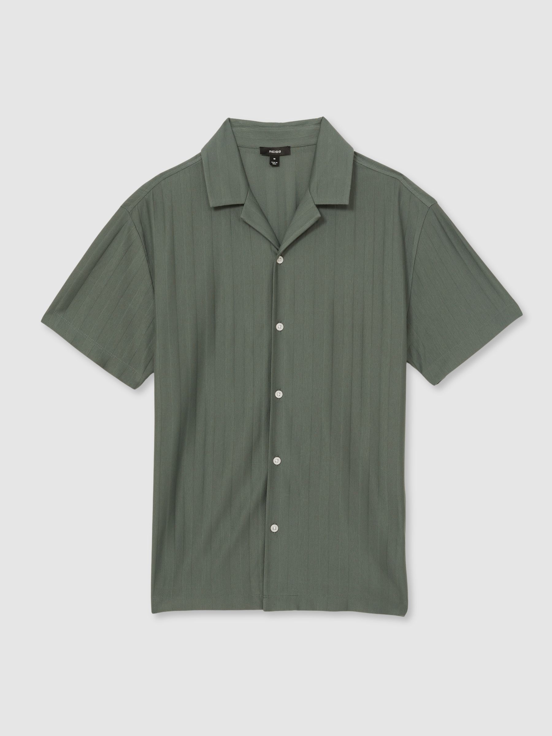Cotton Textured Cuban-Collar Shirt in Sage