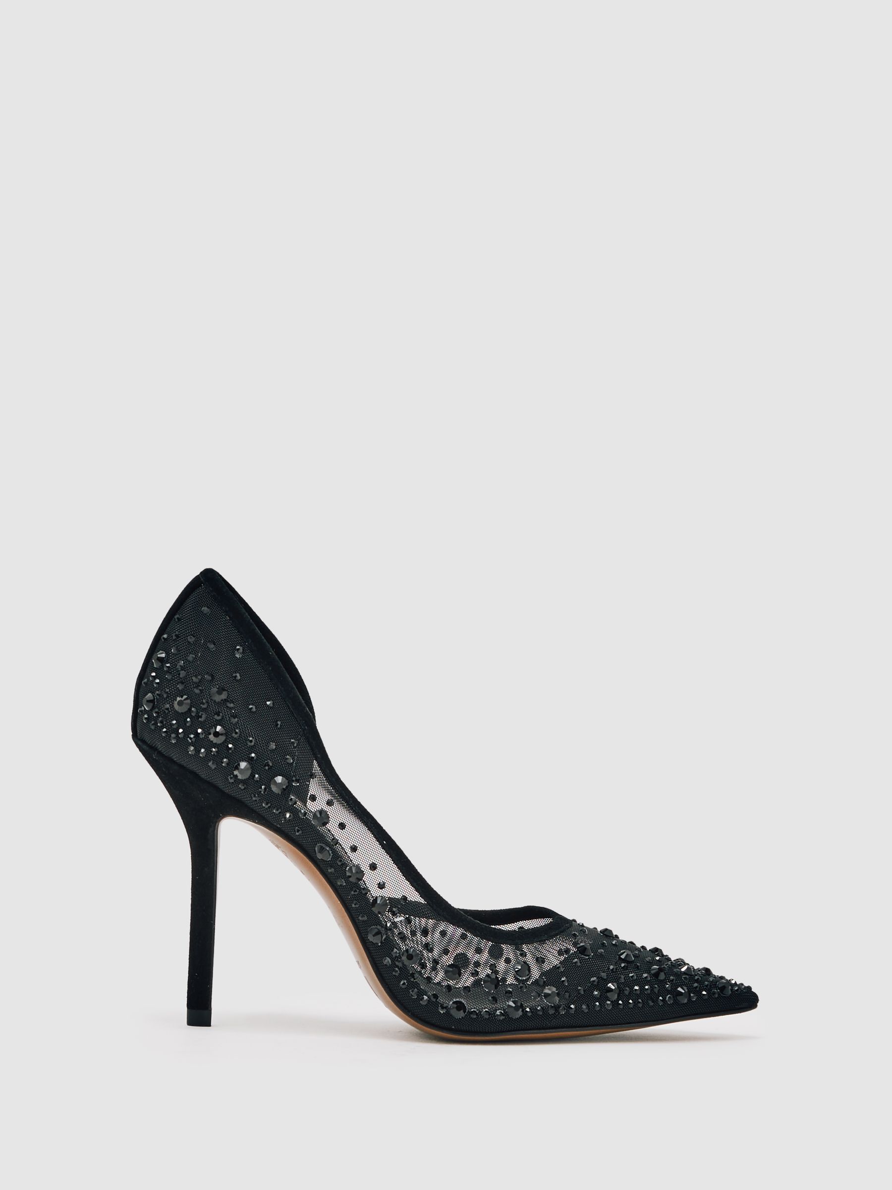Crystal Embellished Mesh Court Shoes in Black
