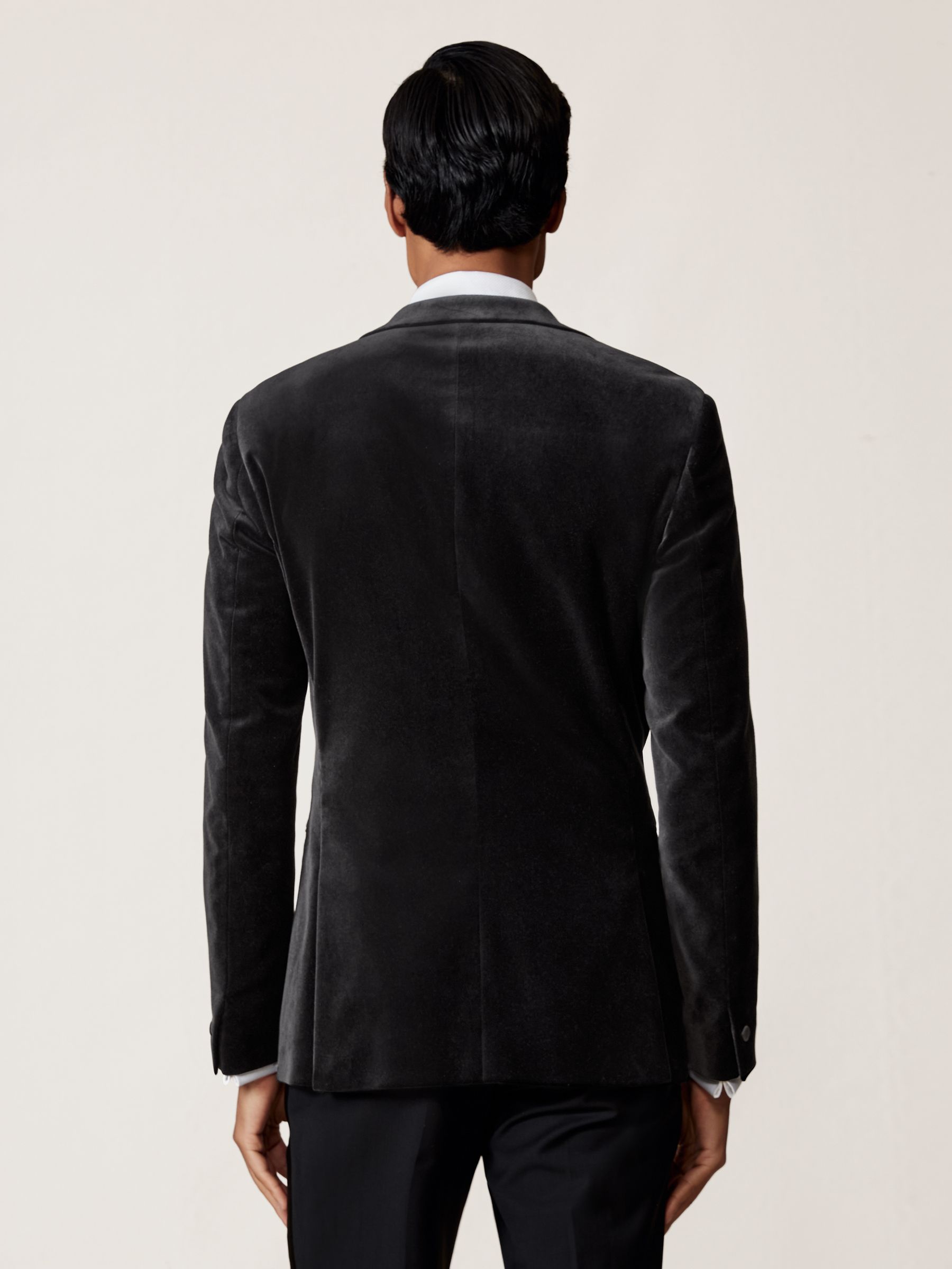 Velvet Single-Breasted Blazer Tailored Fit in Black