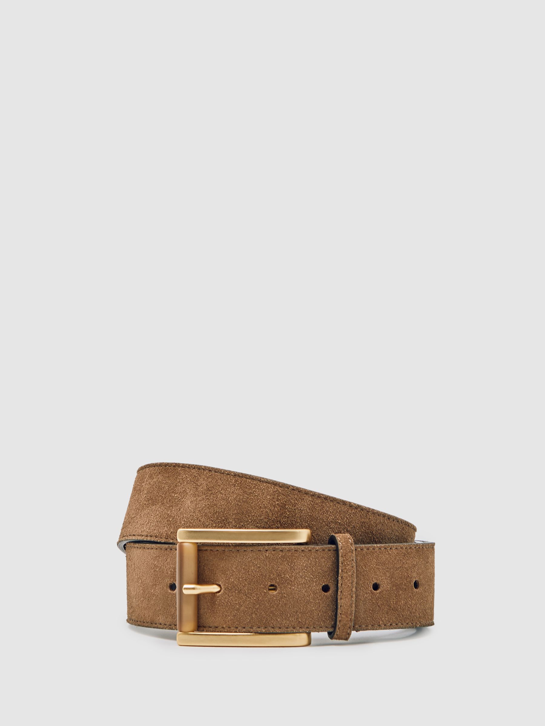 Suede Square Roller Buckle Belt in Tan