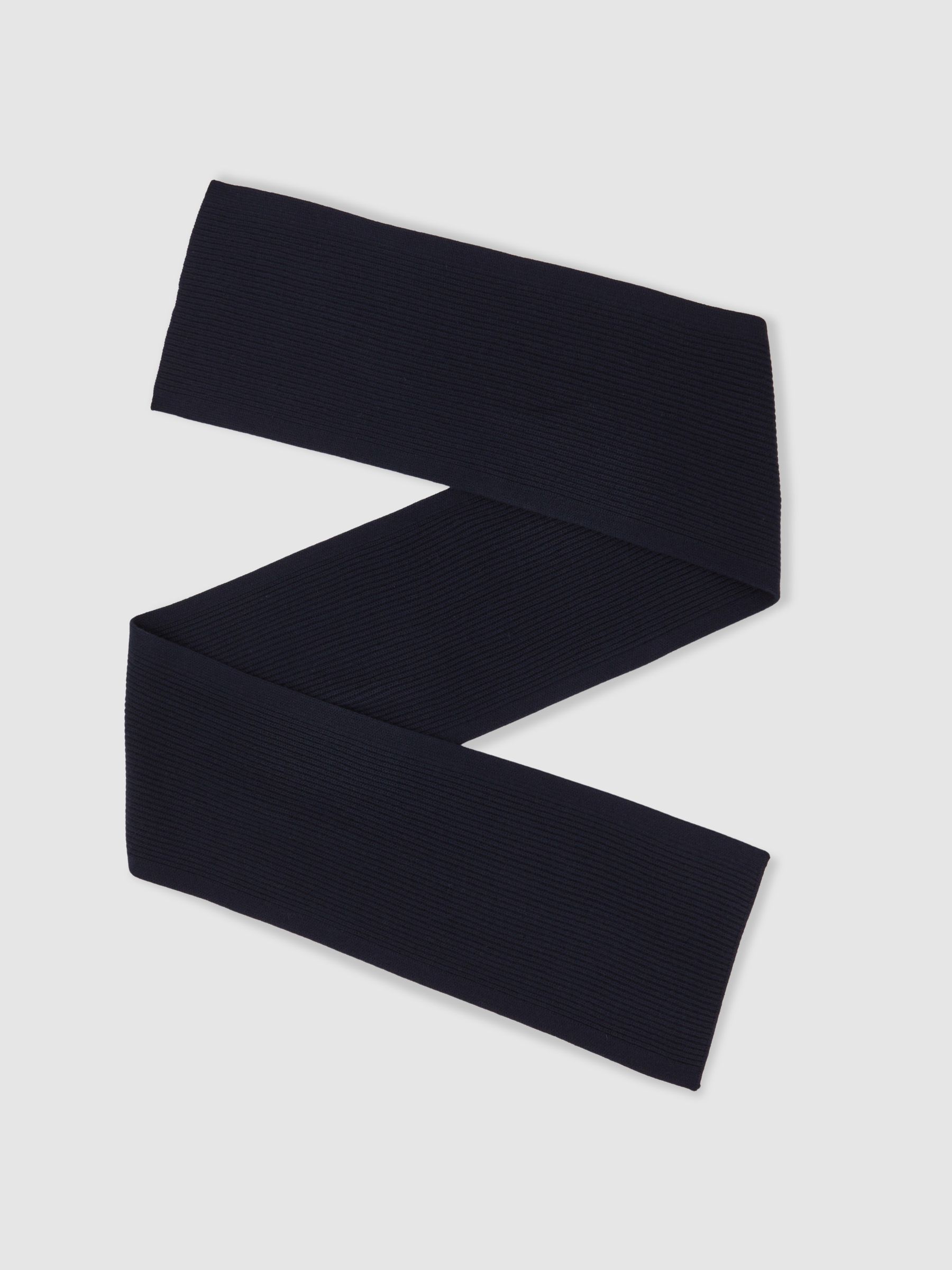 Merino Wool Rib-Knit Scarf in Navy