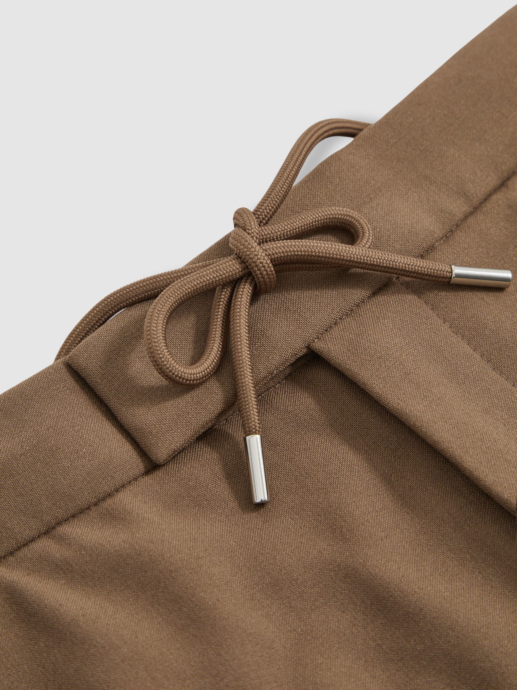 Stretch Slim Fit Drawstring Trousers in Camel