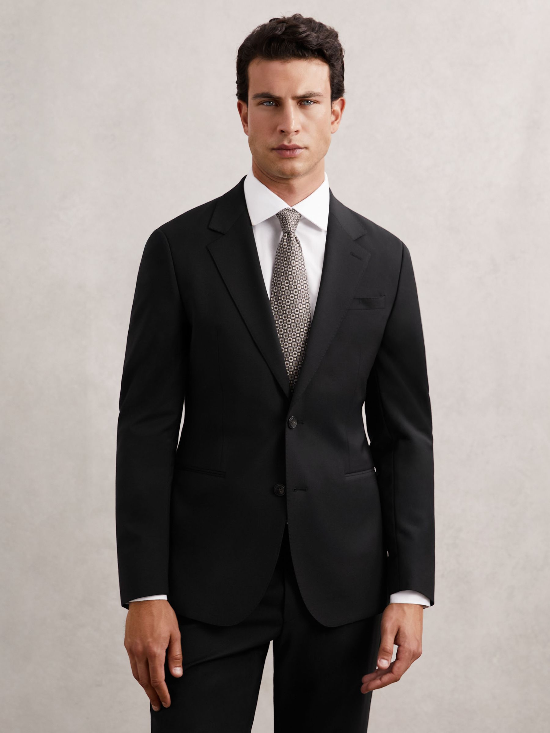 Wool-Blend Single-Breasted Suit Blazer Slim-Fit in Grey