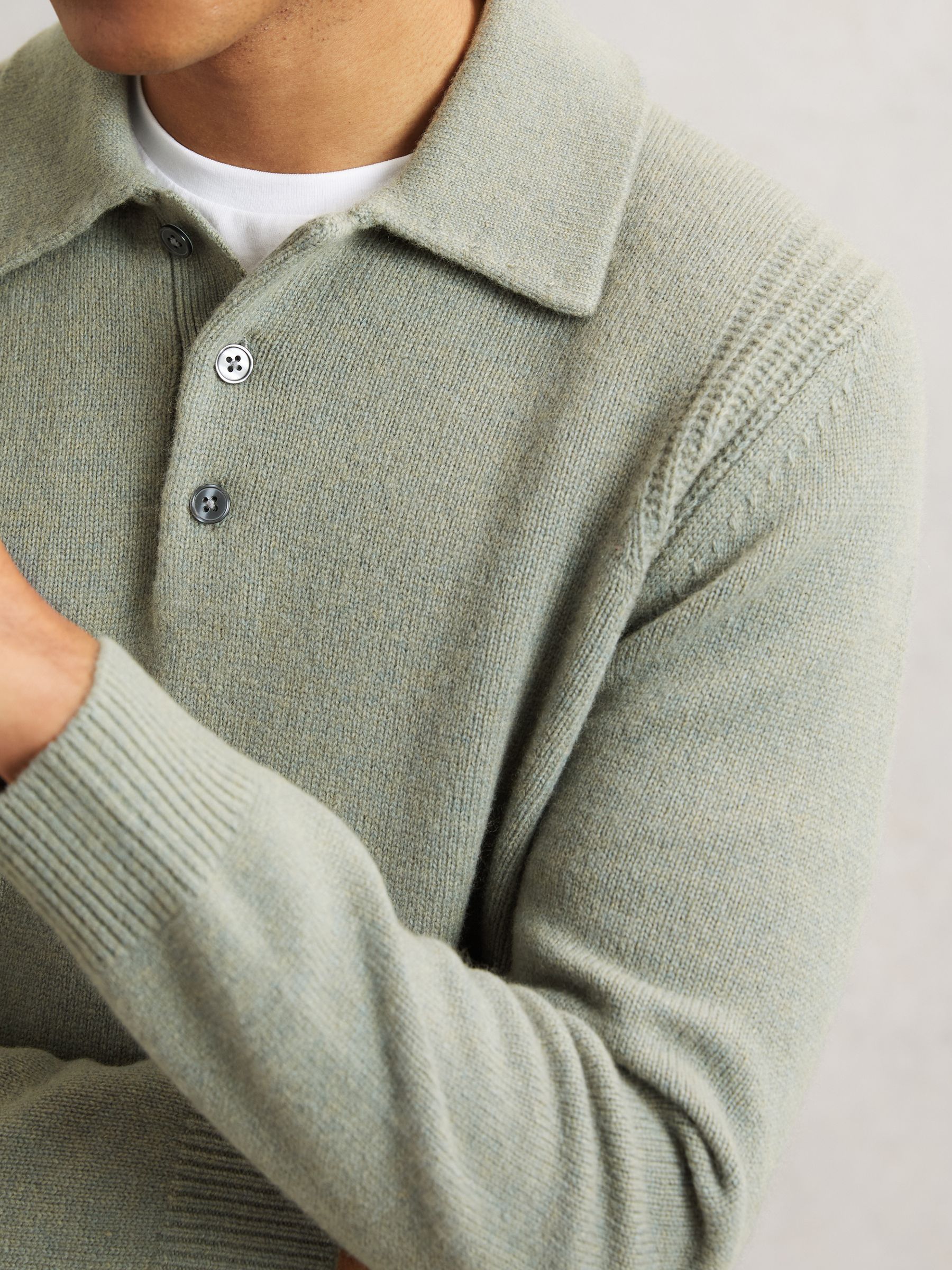 Wool-Blend Polo Jumper with Cashmere in Sage Green