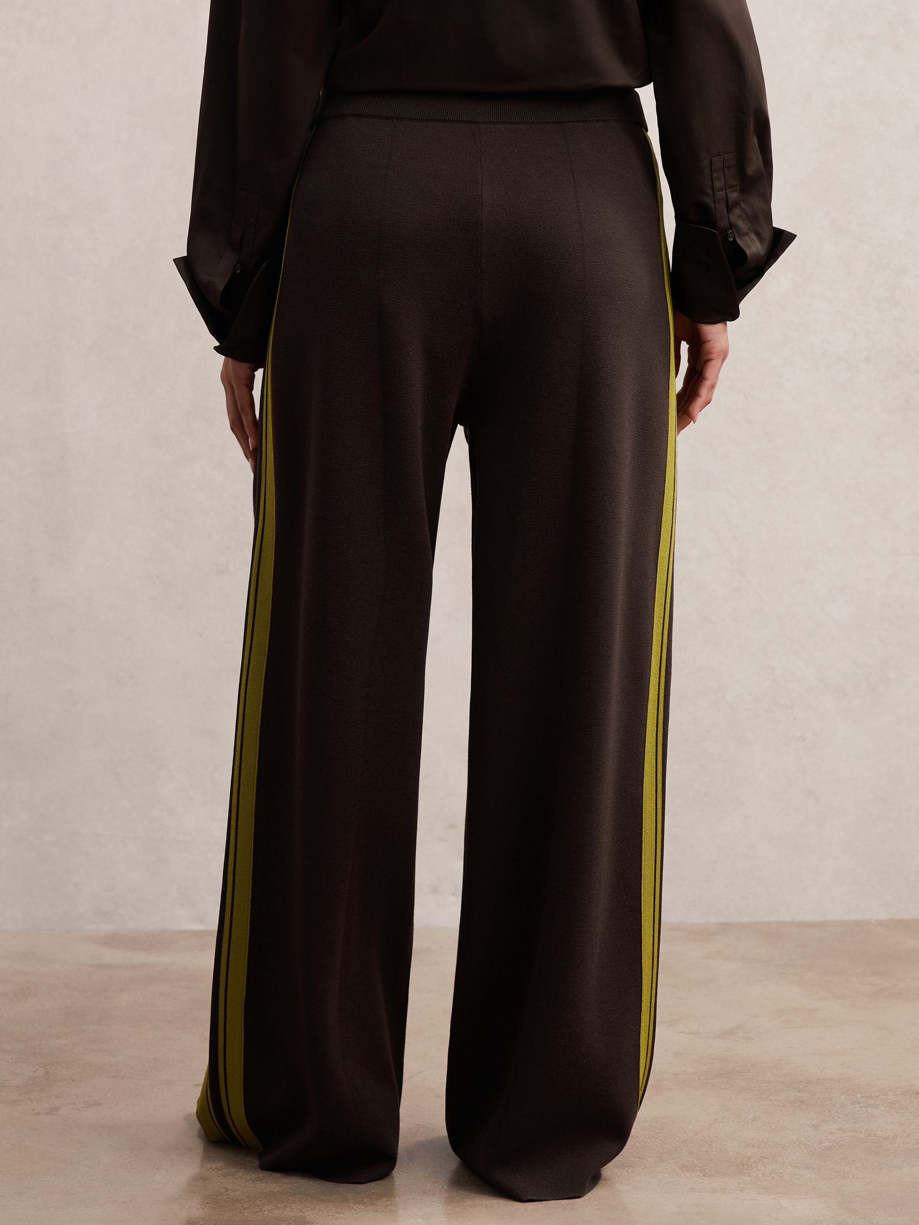 Knitted Side-Stripe Wide-Leg Trousers in Berry