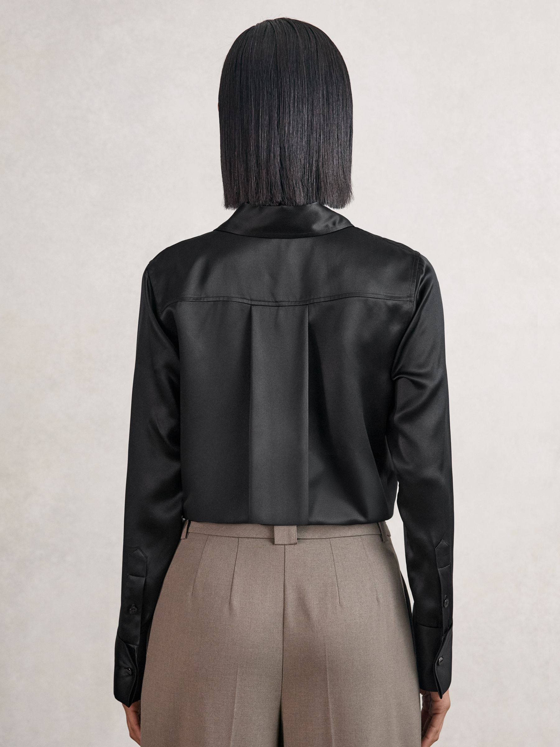 Silk-Satin Concealed-Placket Shirt in Black