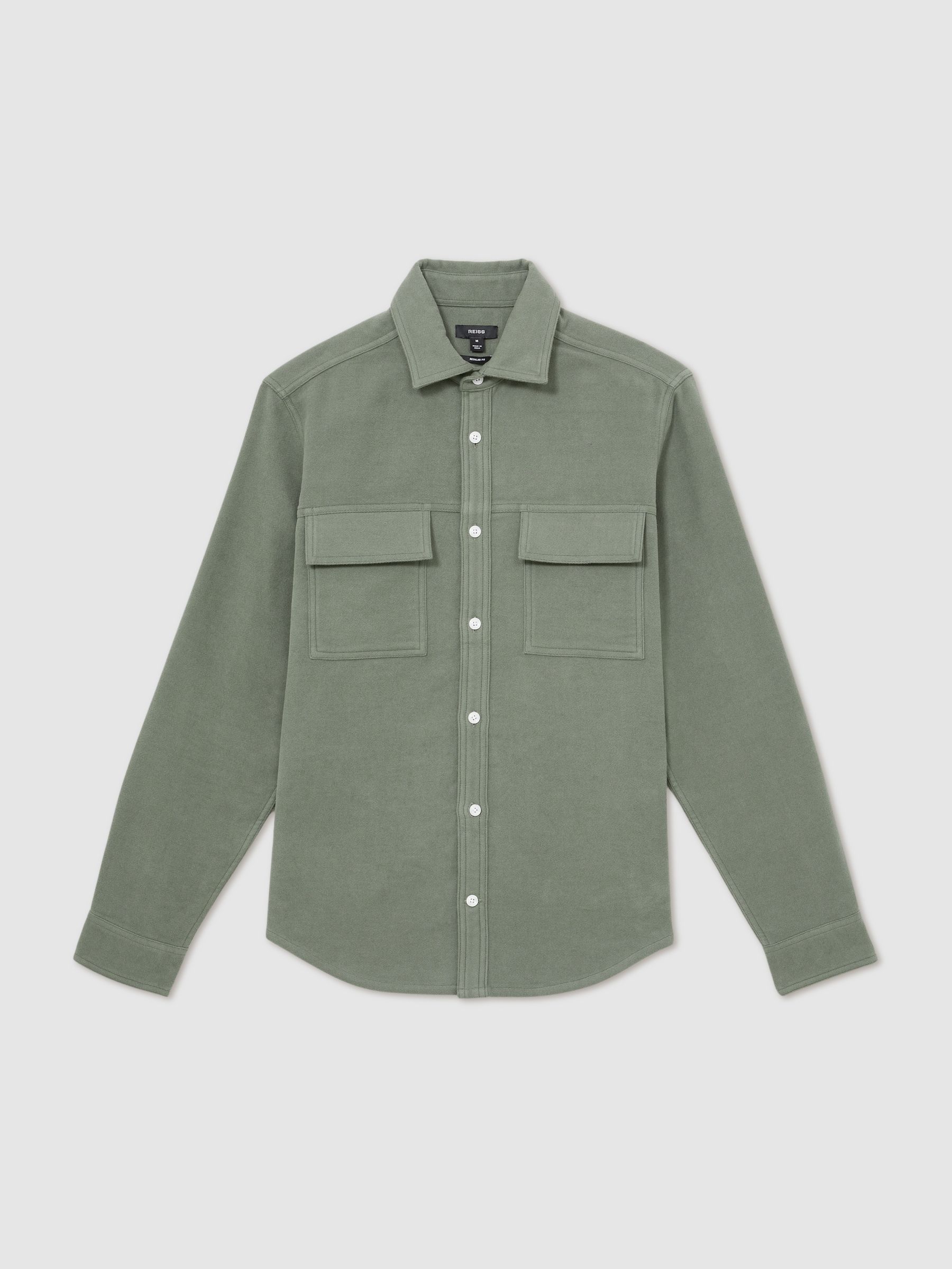 Moleskin-Cotton Twin-Pocket Overshirt in Green