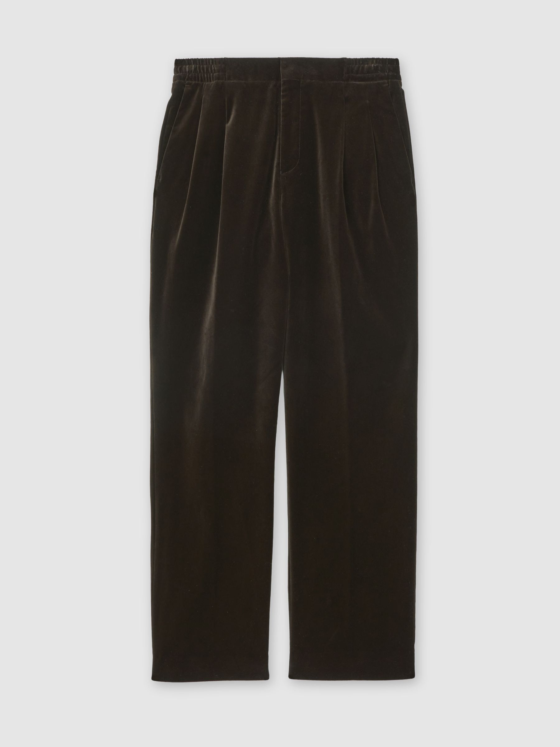 Wide-Leg Relaxed-Fit Velvet Trousers in Brown