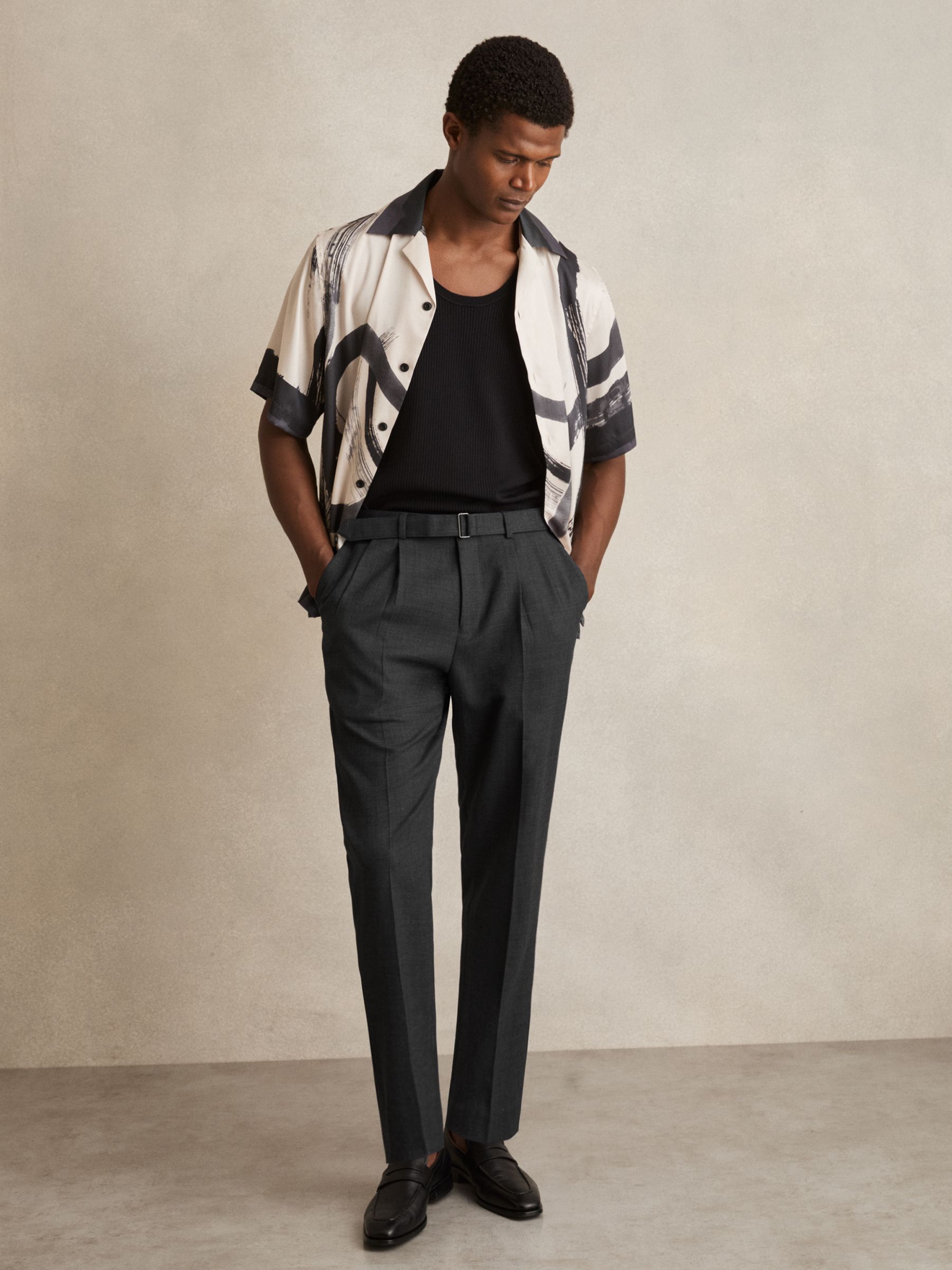 Wool-Blend Tailored-Fit Belted Trousers in White