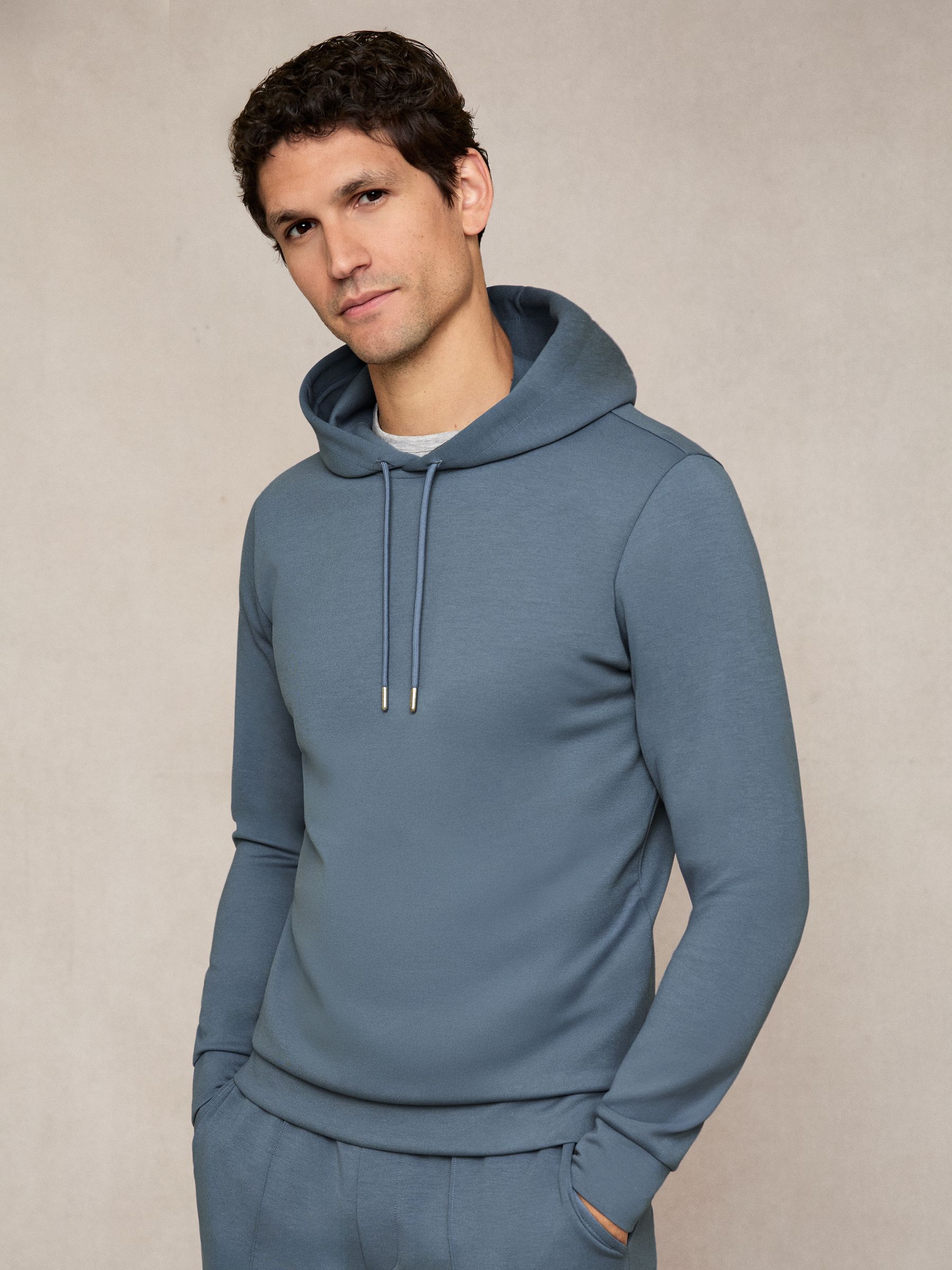 Interlock Jersey Drawstring Hoodie in Airforce Blue
