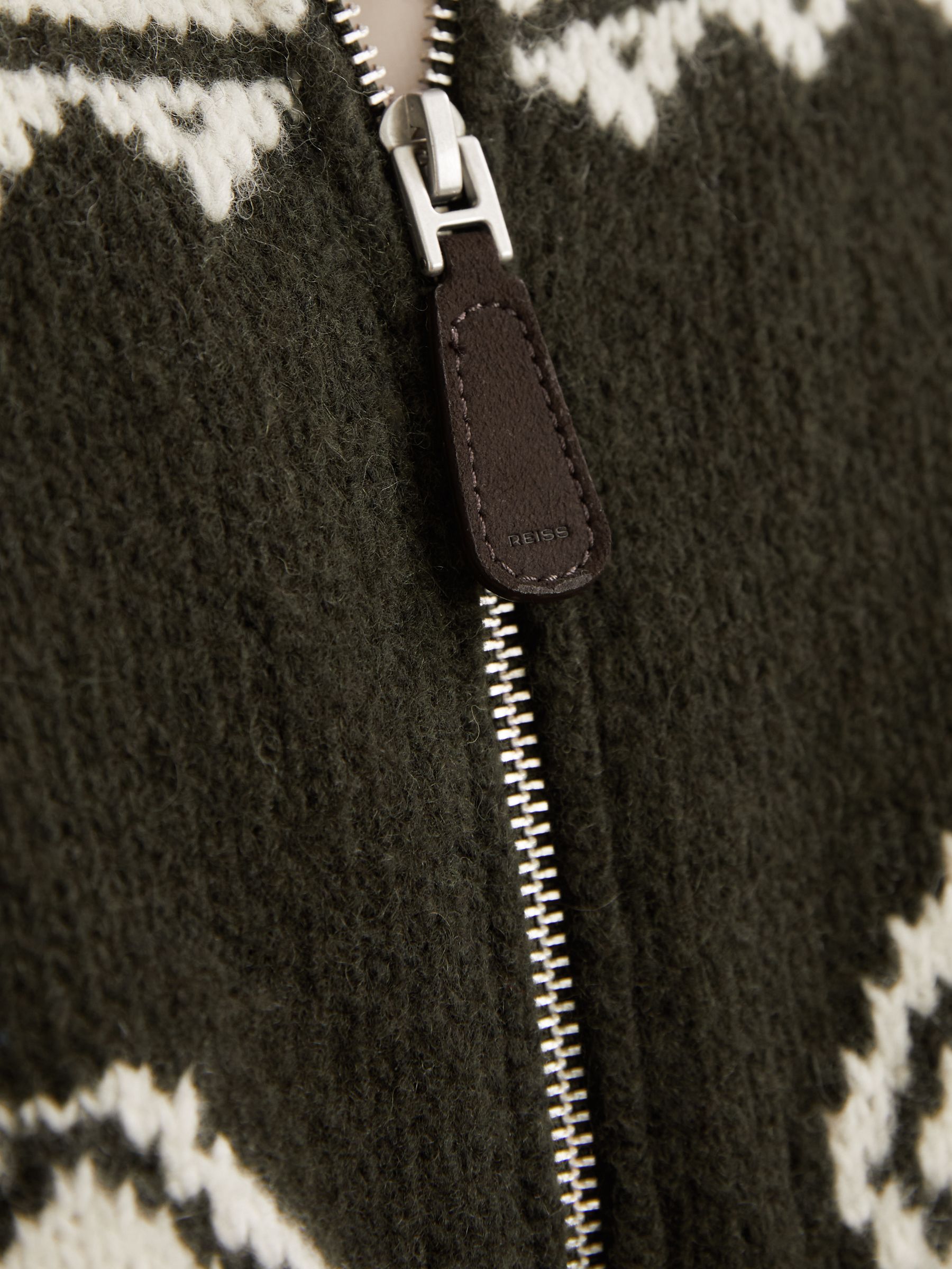 Wool-Blend Fair Isle Zip Jumper in Forest Green