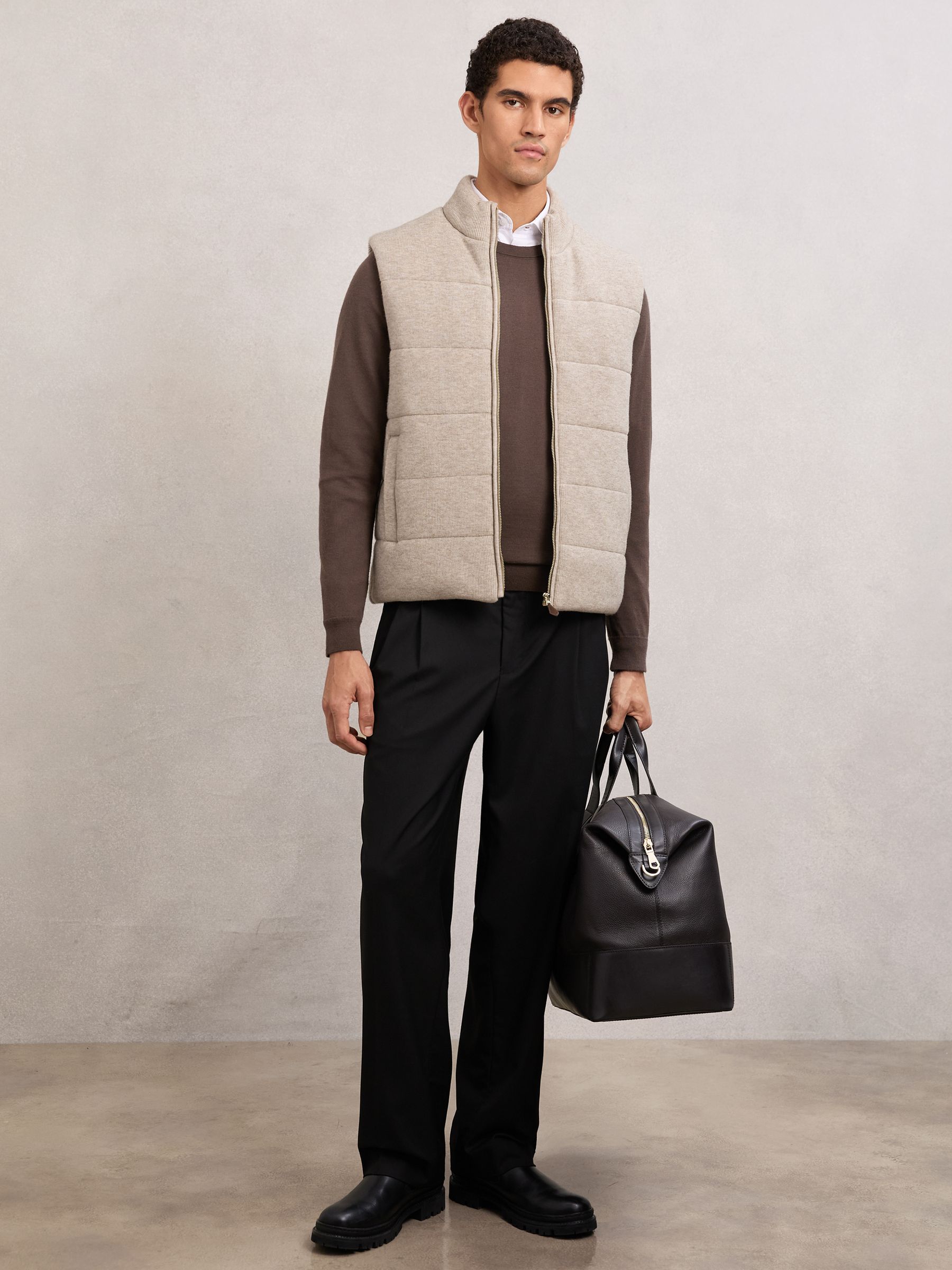 Rib-Knit Zip-Through Gilet in Oatmeal