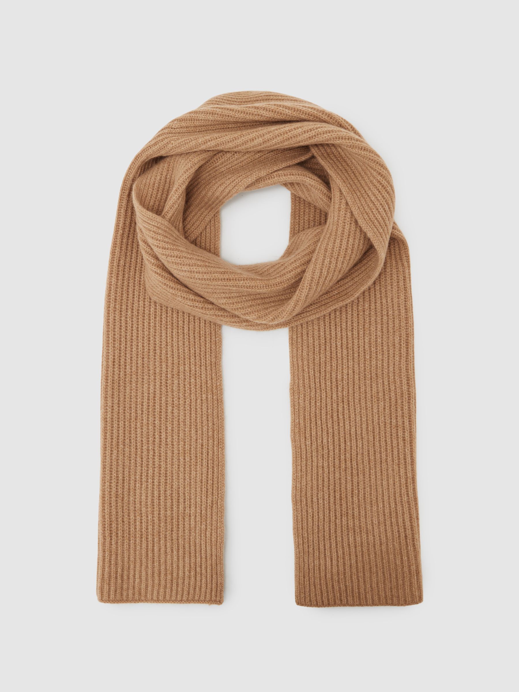 Atelier 100% Cashmere Rib-Knit Scarf in Oatmeal