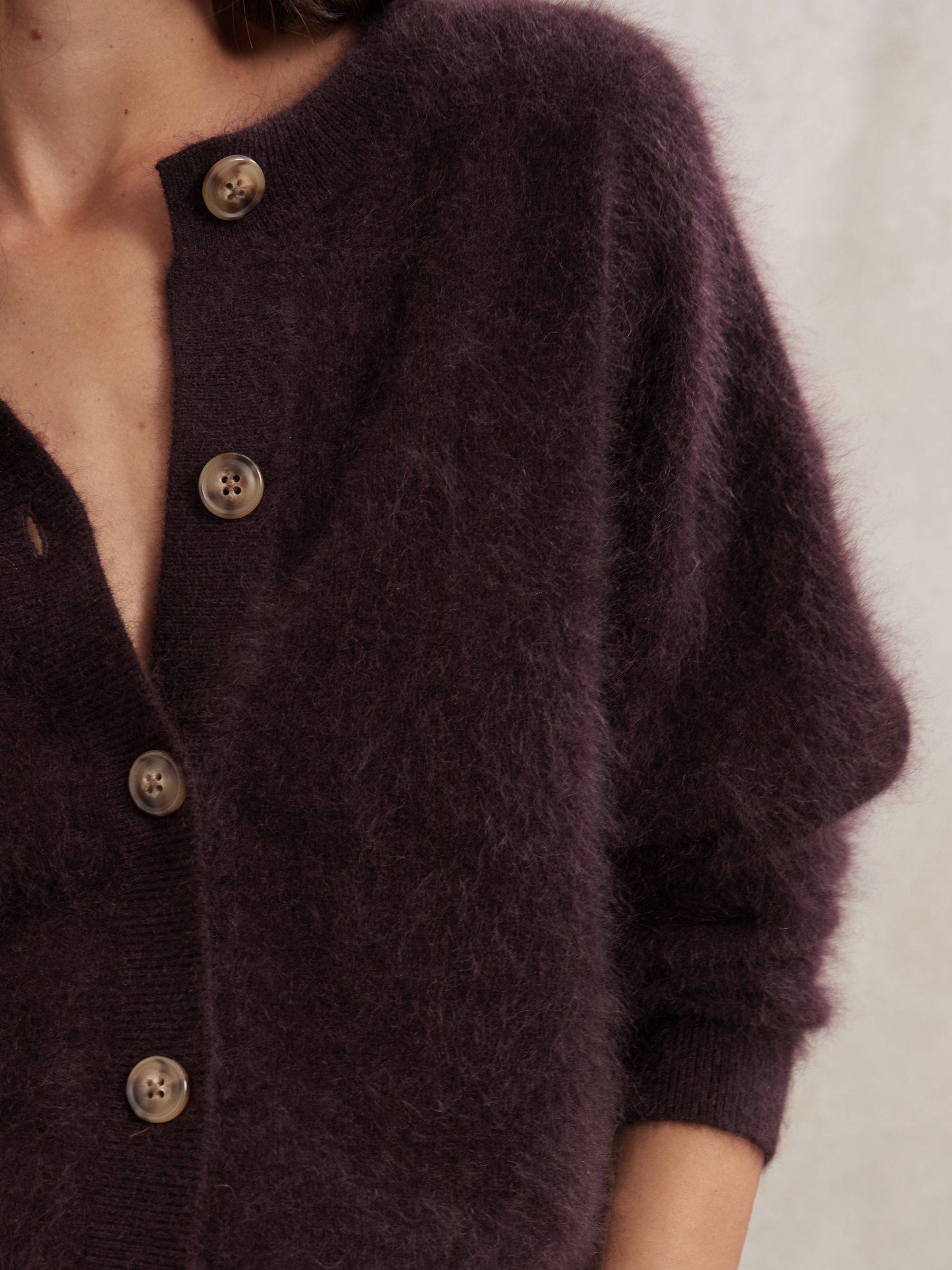 100% Brushed Cashmere Cardigan in Burgundy