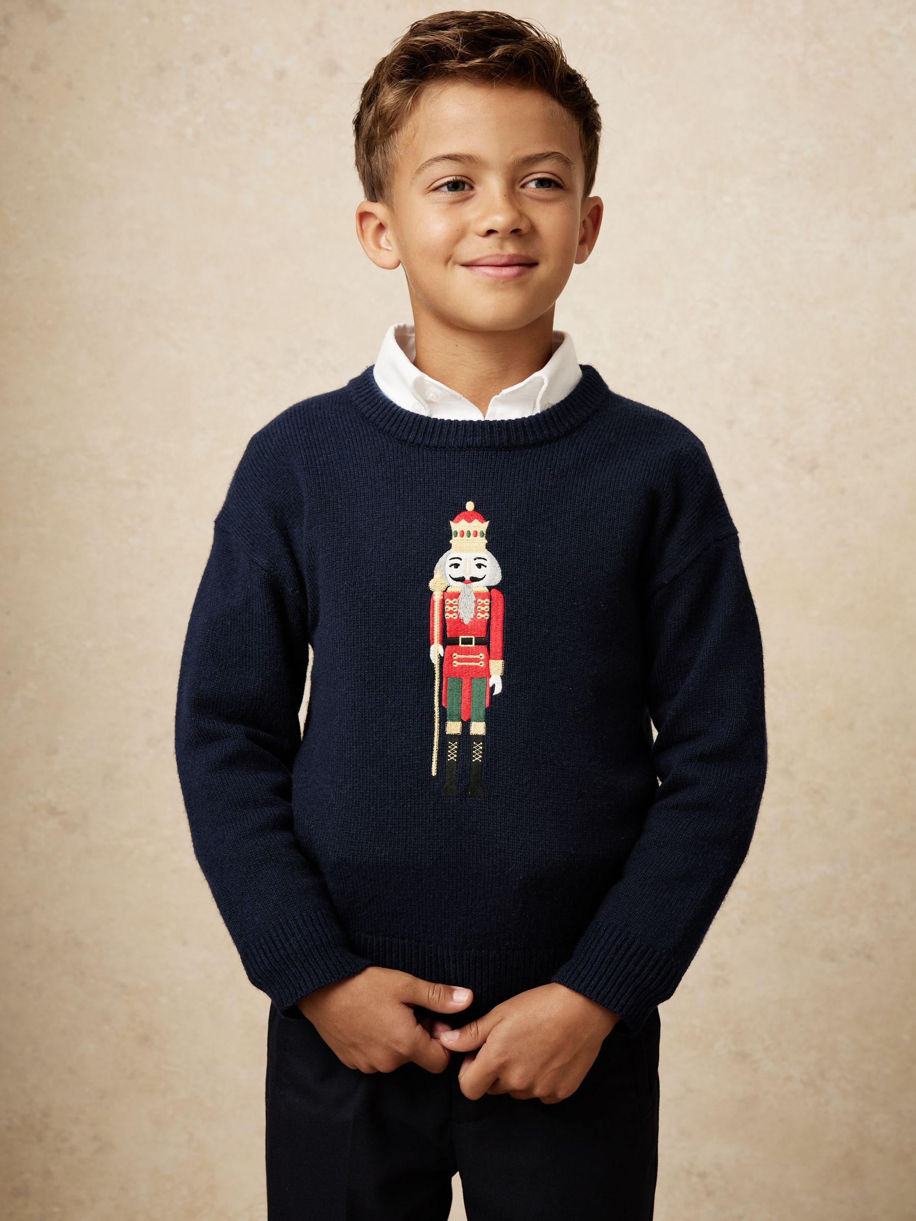 3-9 yrs Wool-Blend Nutcracker Jumper in Navy Blue