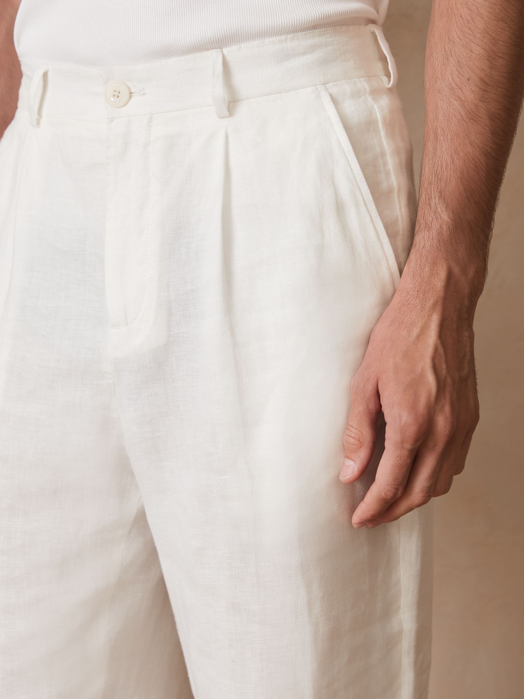 Reiss | Ché Linen Wide-Leg Trousers in White