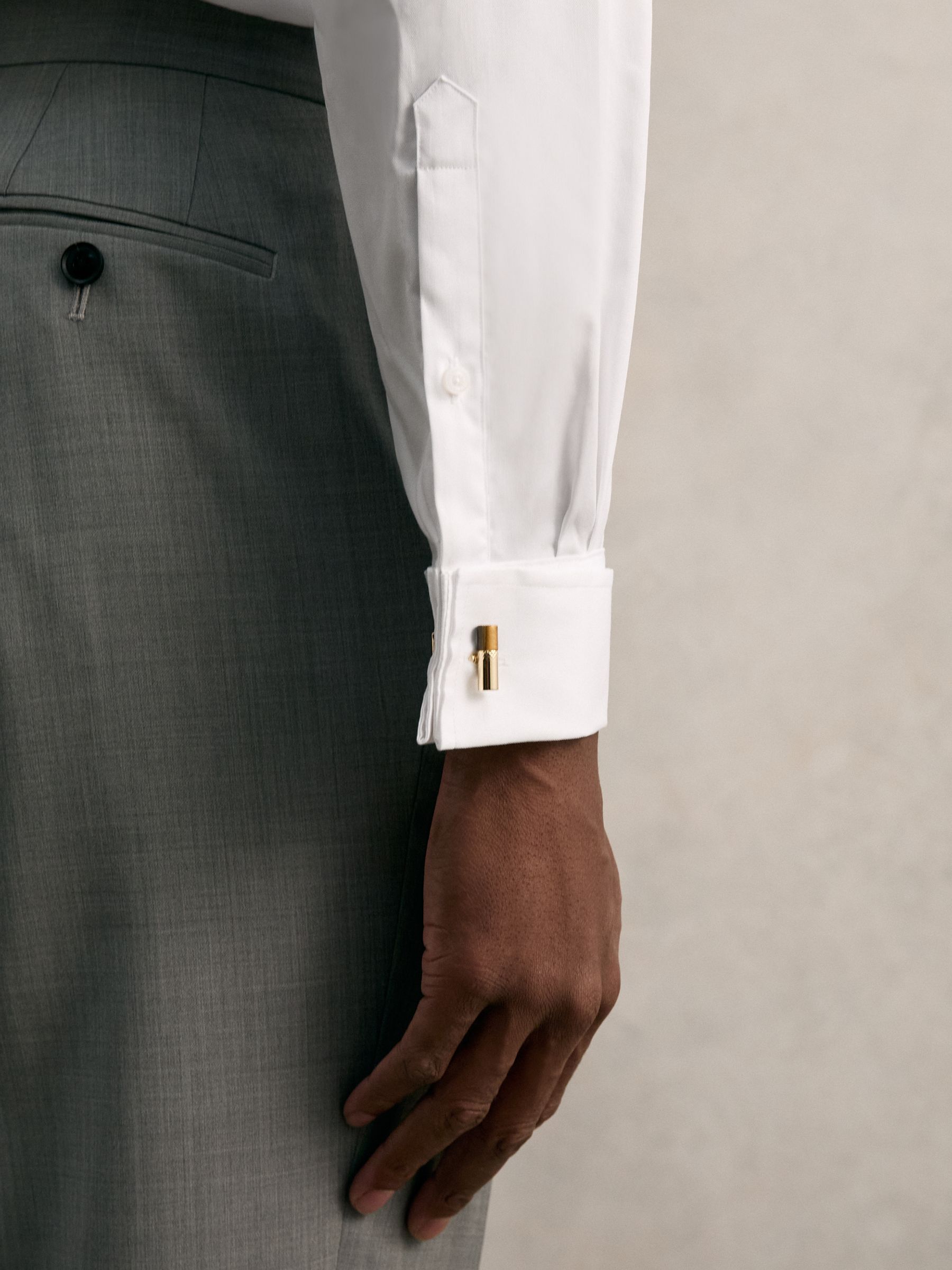 Slim Fit Cotton Double-Cuff Shirt in White