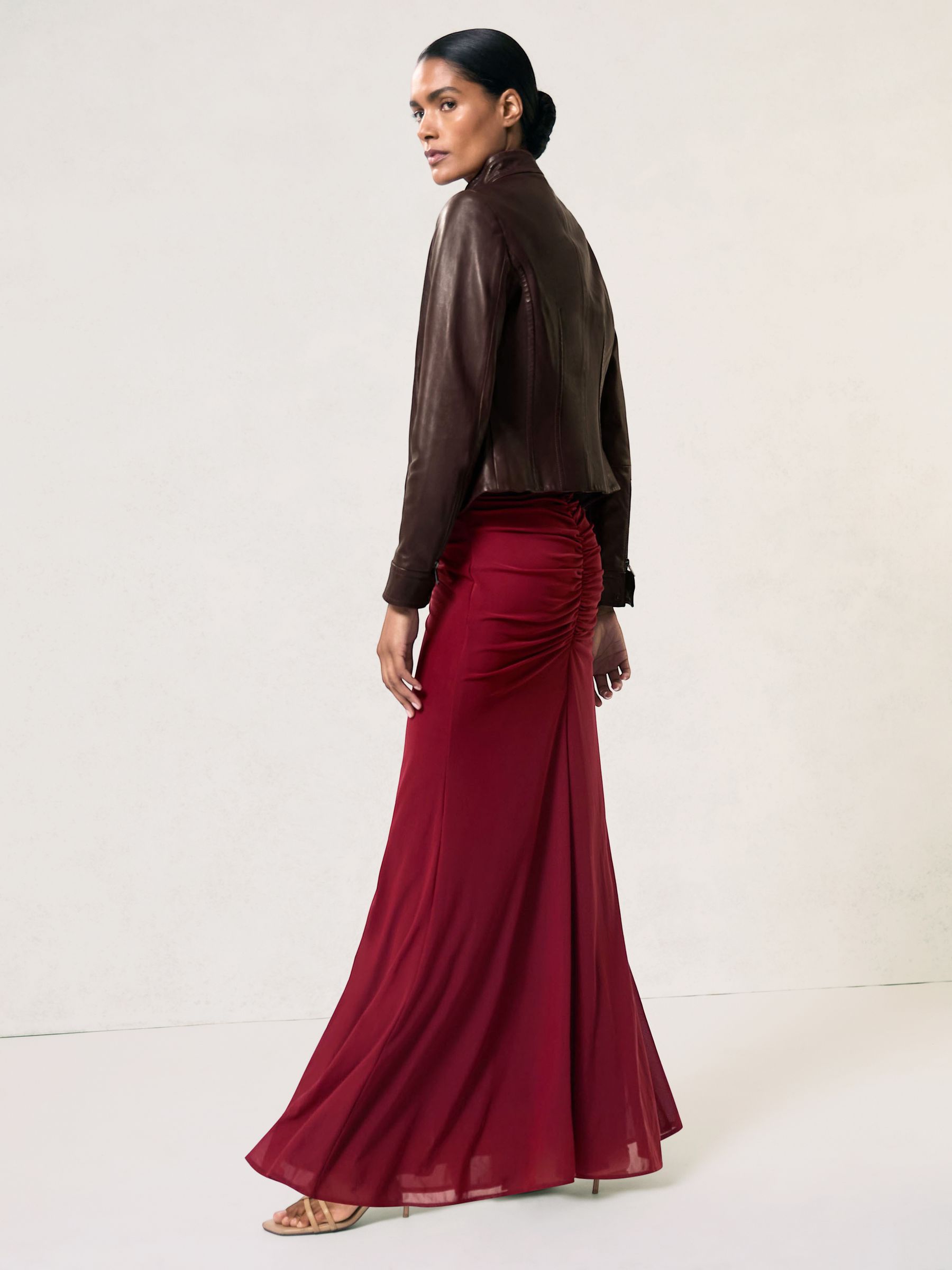 Fitted Leather Biker Jacket in Burgundy