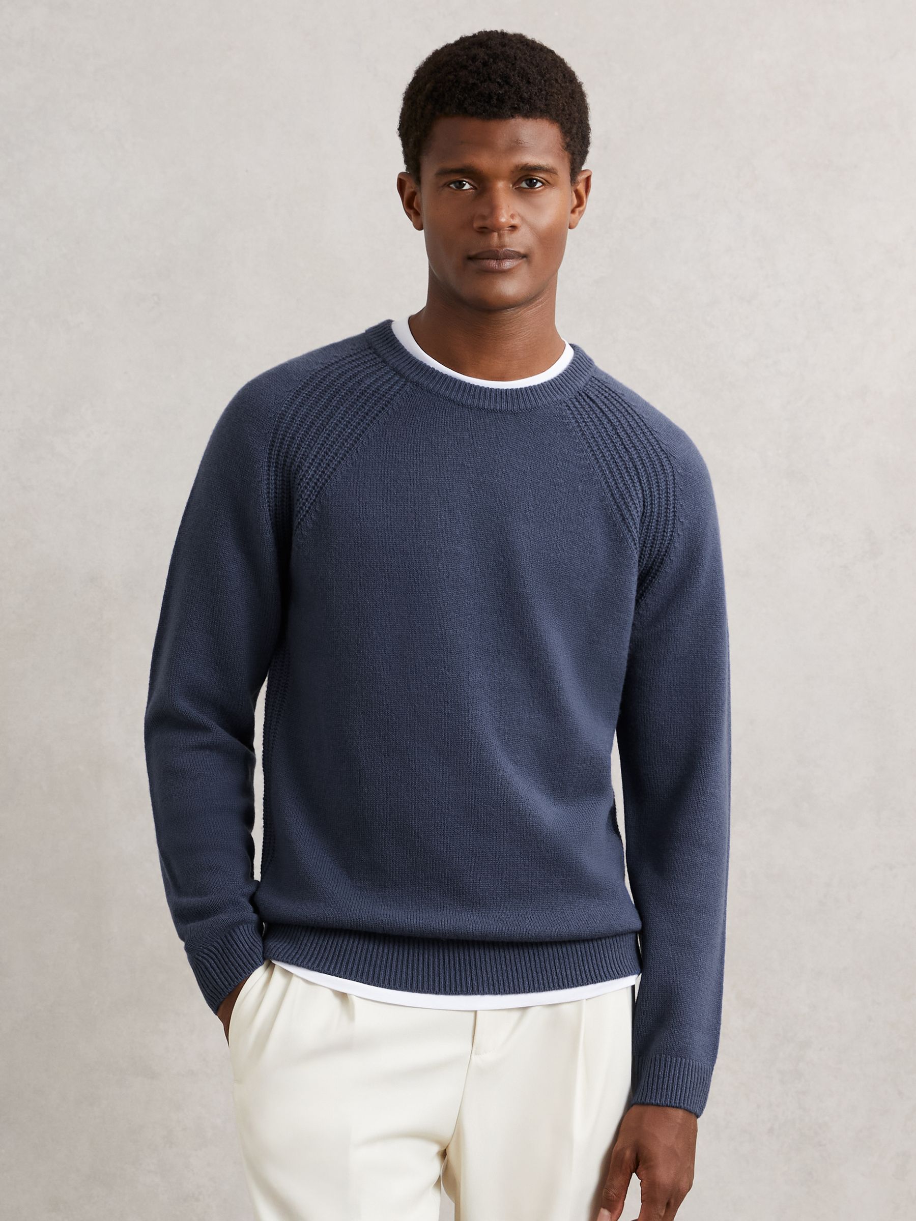 Wool-Cashmere Reverse-Seam Jumper in Oceanic Blue