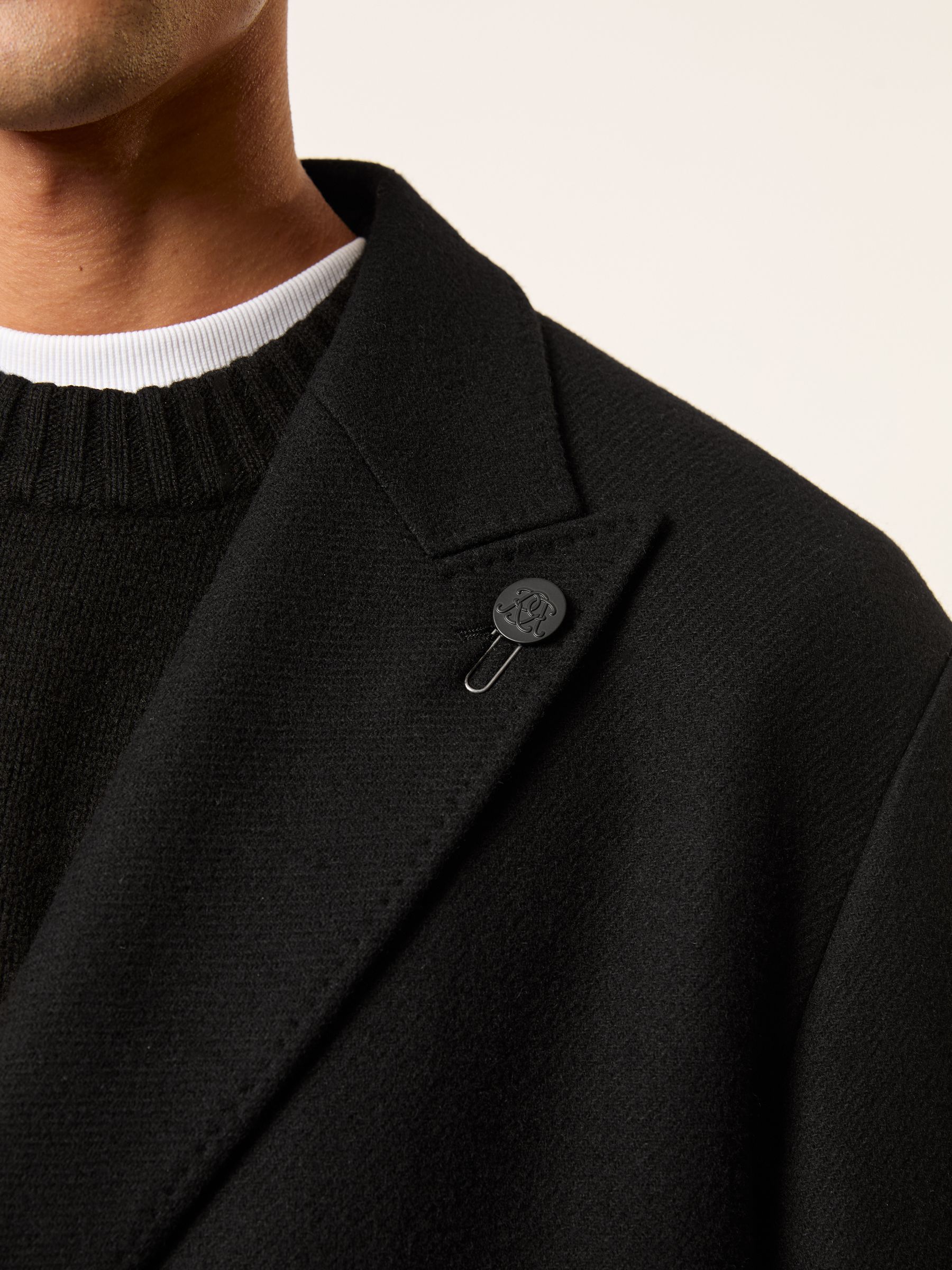 Monogram Long Double-Breasted Coat Wool-Blend in Black