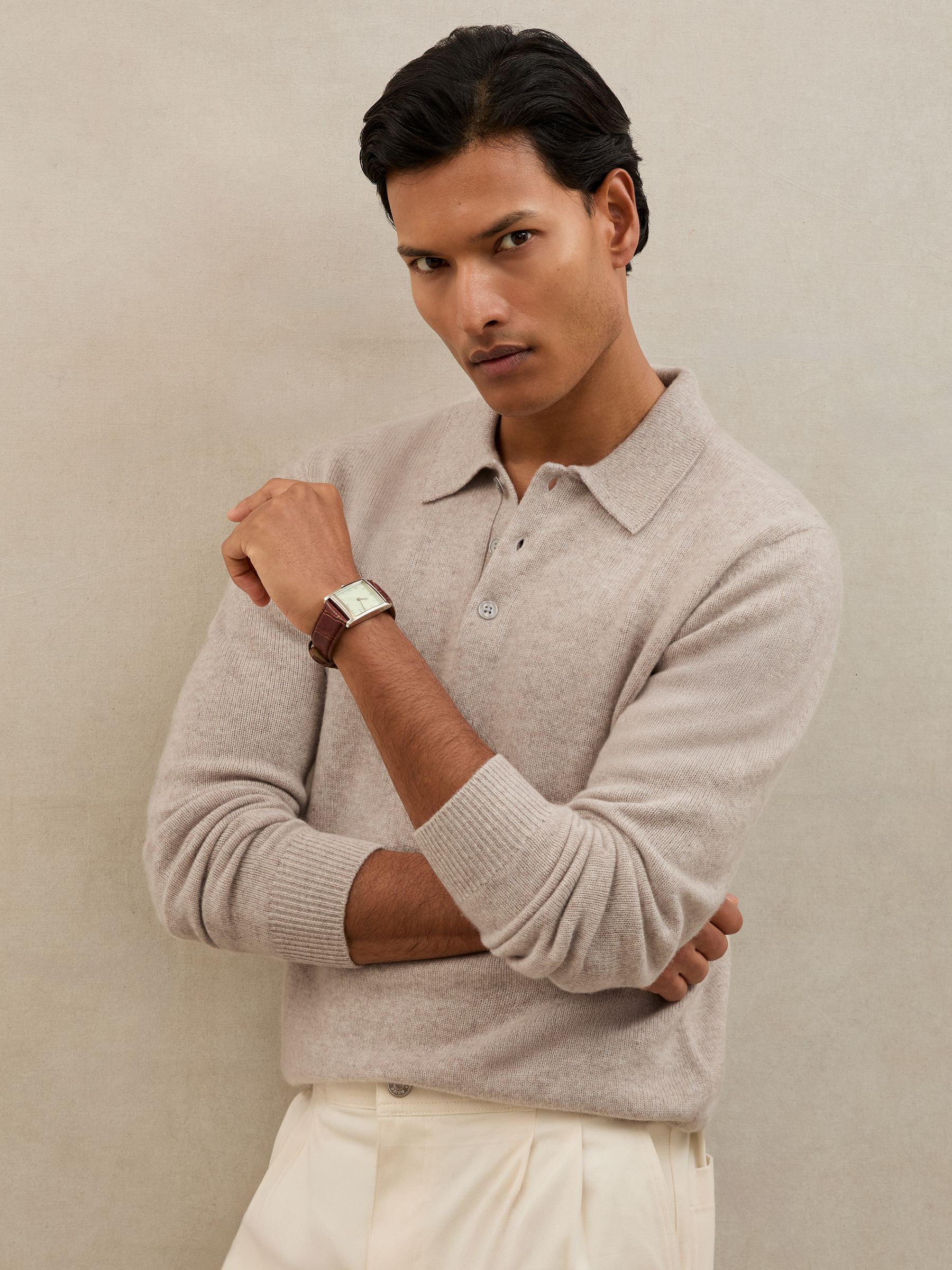 Atelier 100% Cashmere Polo Jumper in Oatmeal