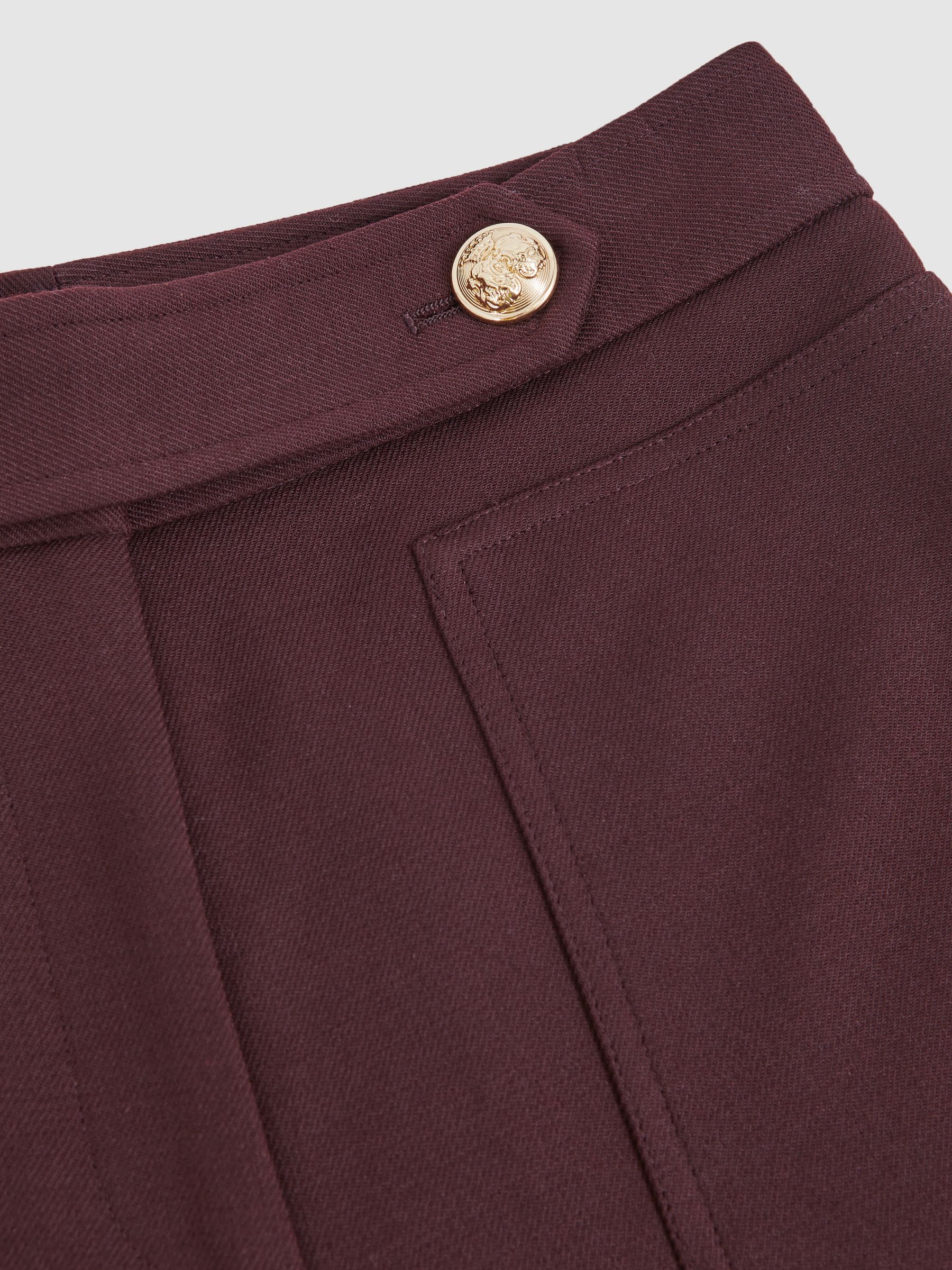 Petite Twill Button-Tab Flared Trousers With Wool in Burgundy