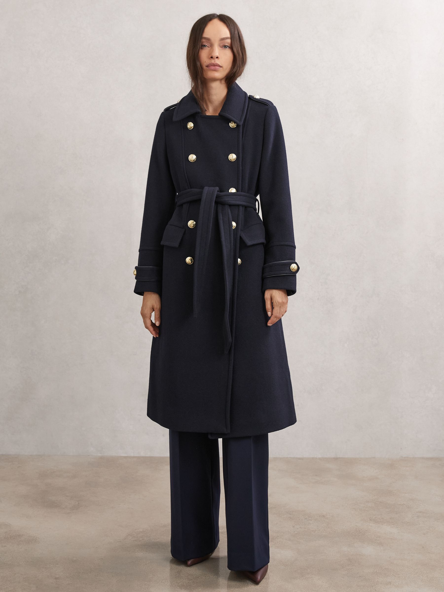 Petite Wool-Blend Double-Breasted Coat in Navy
