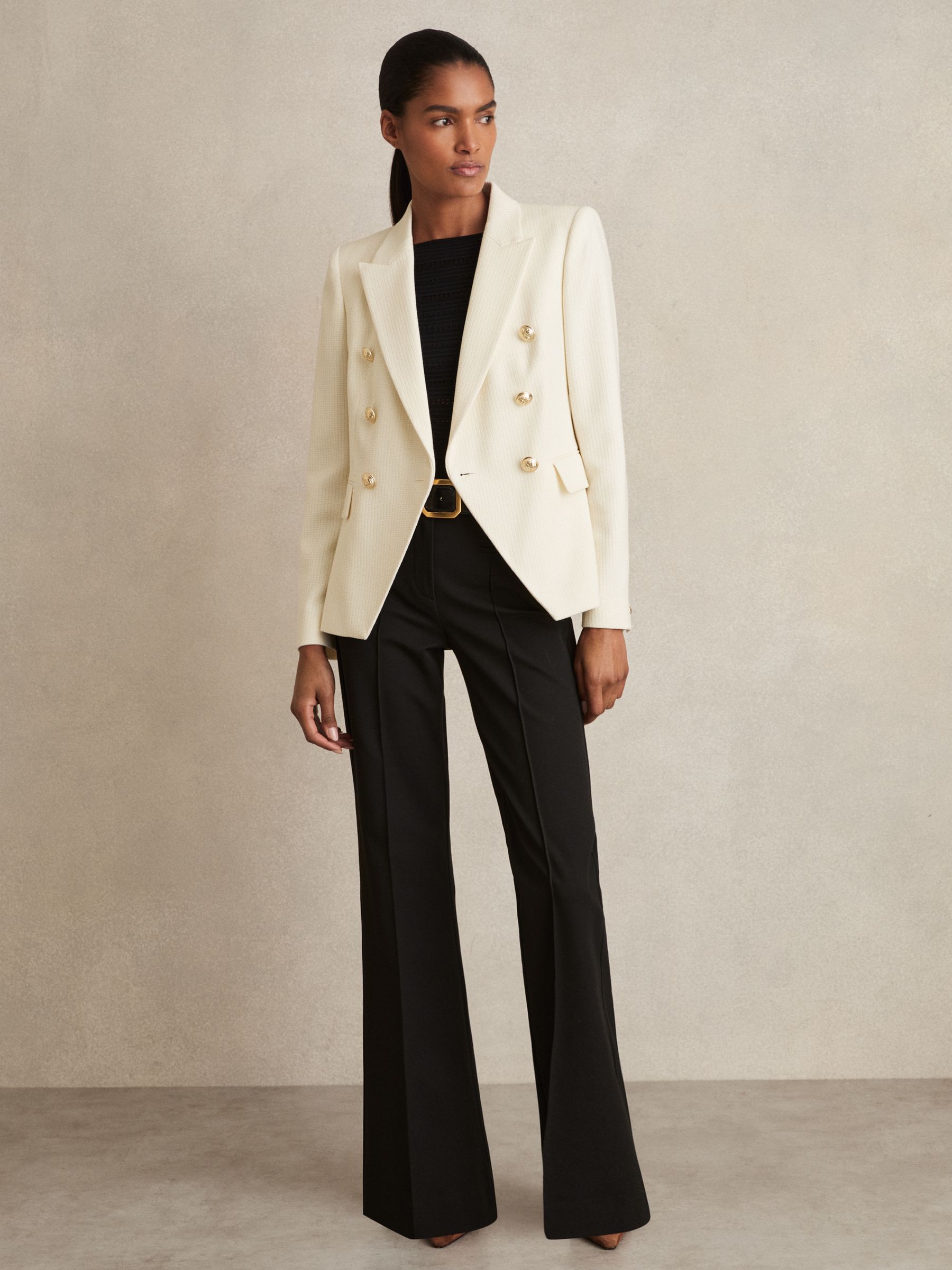 Tailored Fit Textured Double Breasted Blazer in White