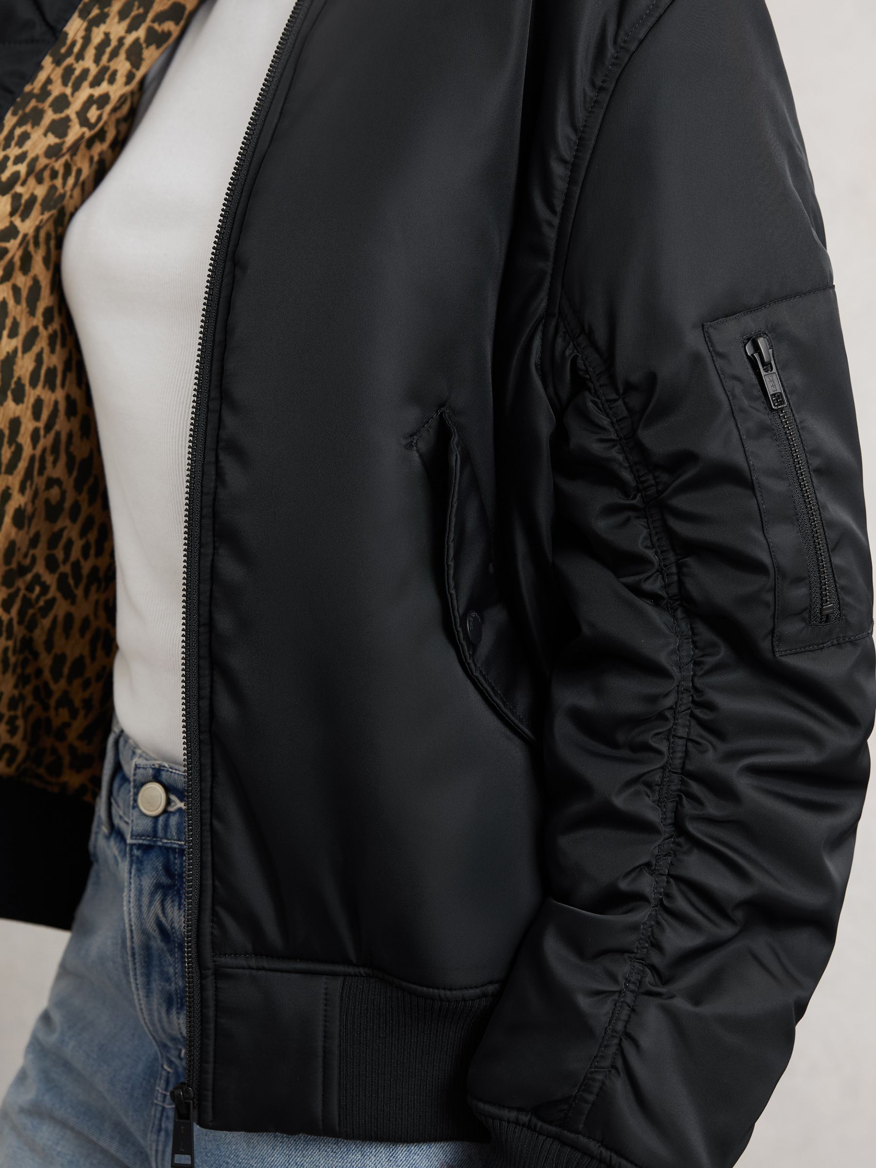 The Upside Ruched-Sleeve Bomber Jacket in Black