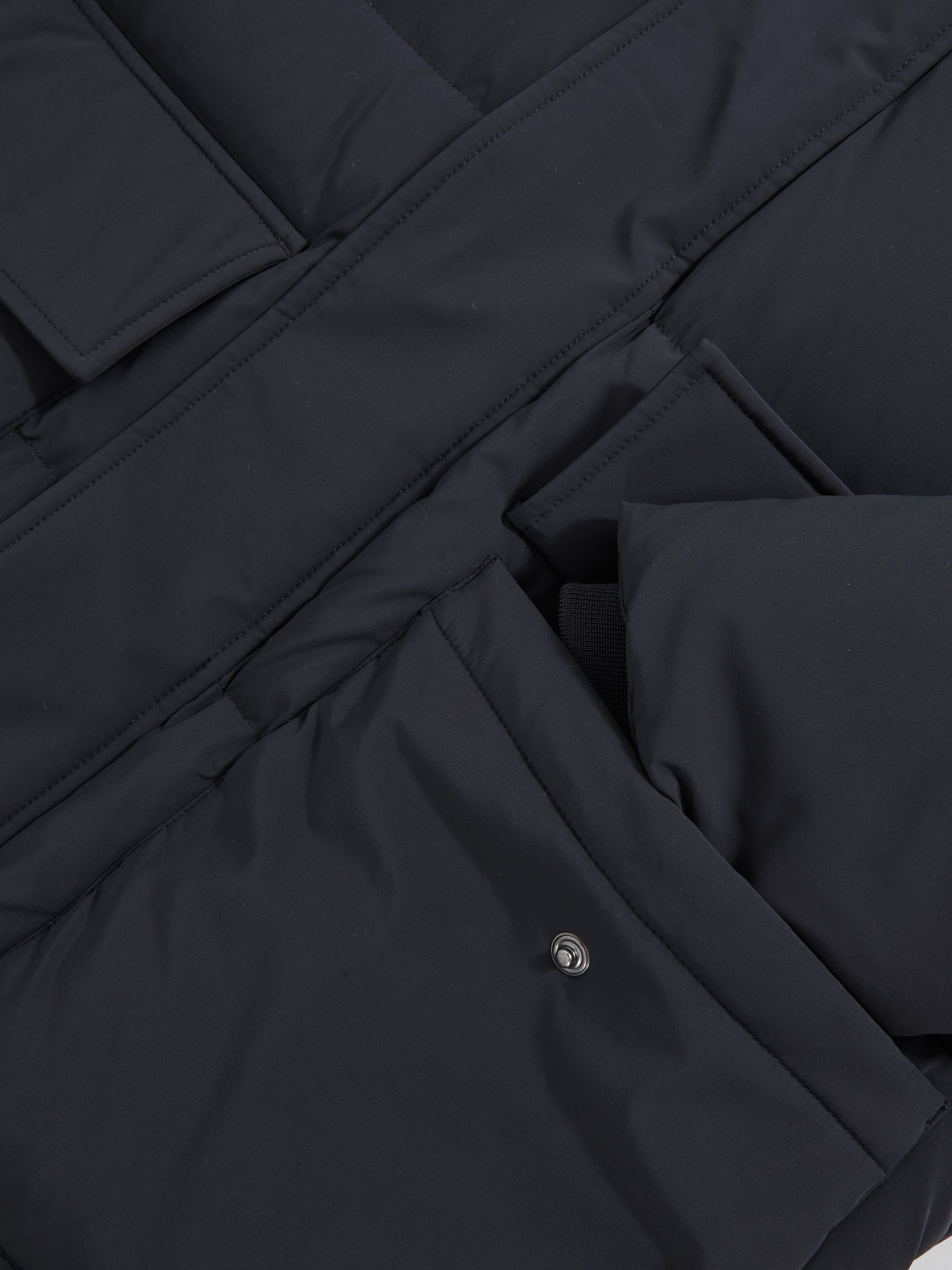 Longline Quilted Puffer Jacket in Navy