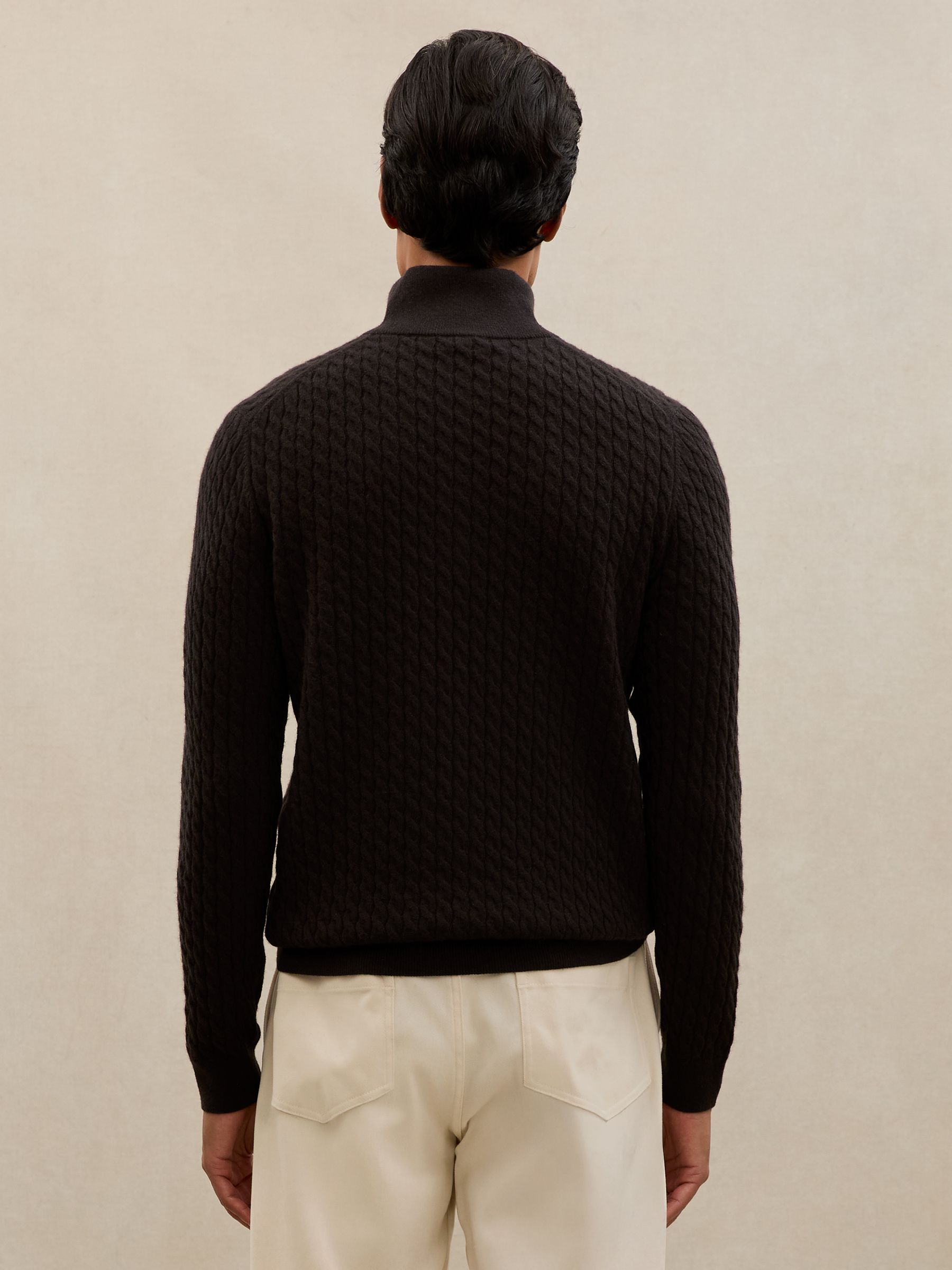 Atelier 100% Cashmere Cable Zip Jumper in Chocolate Brown
