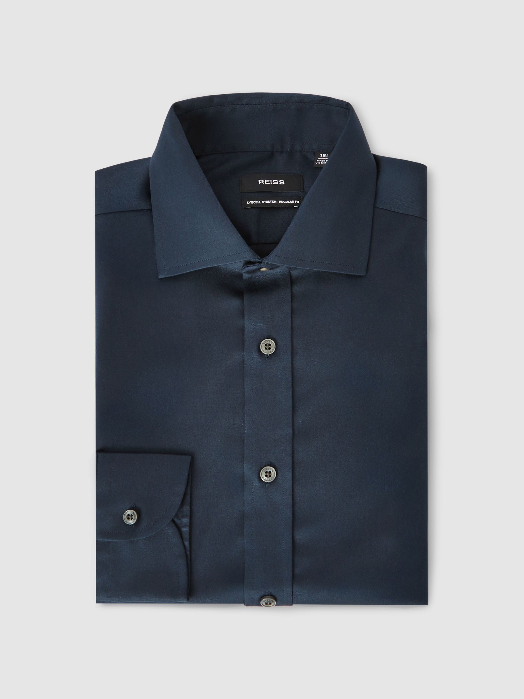 Regular Fit Cotton-Tencel Stretch Shirt in Blue