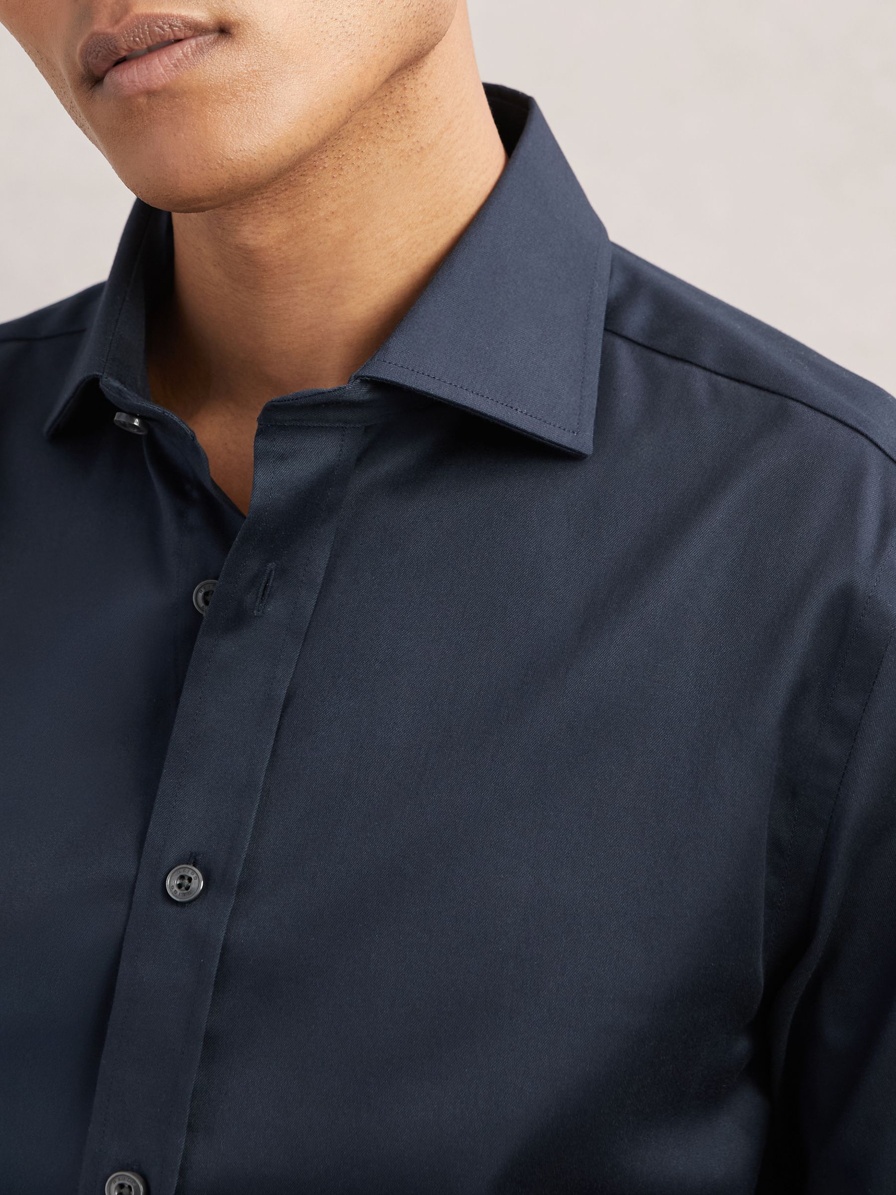 Regular Fit Cotton-Tencel Stretch Shirt in Blue