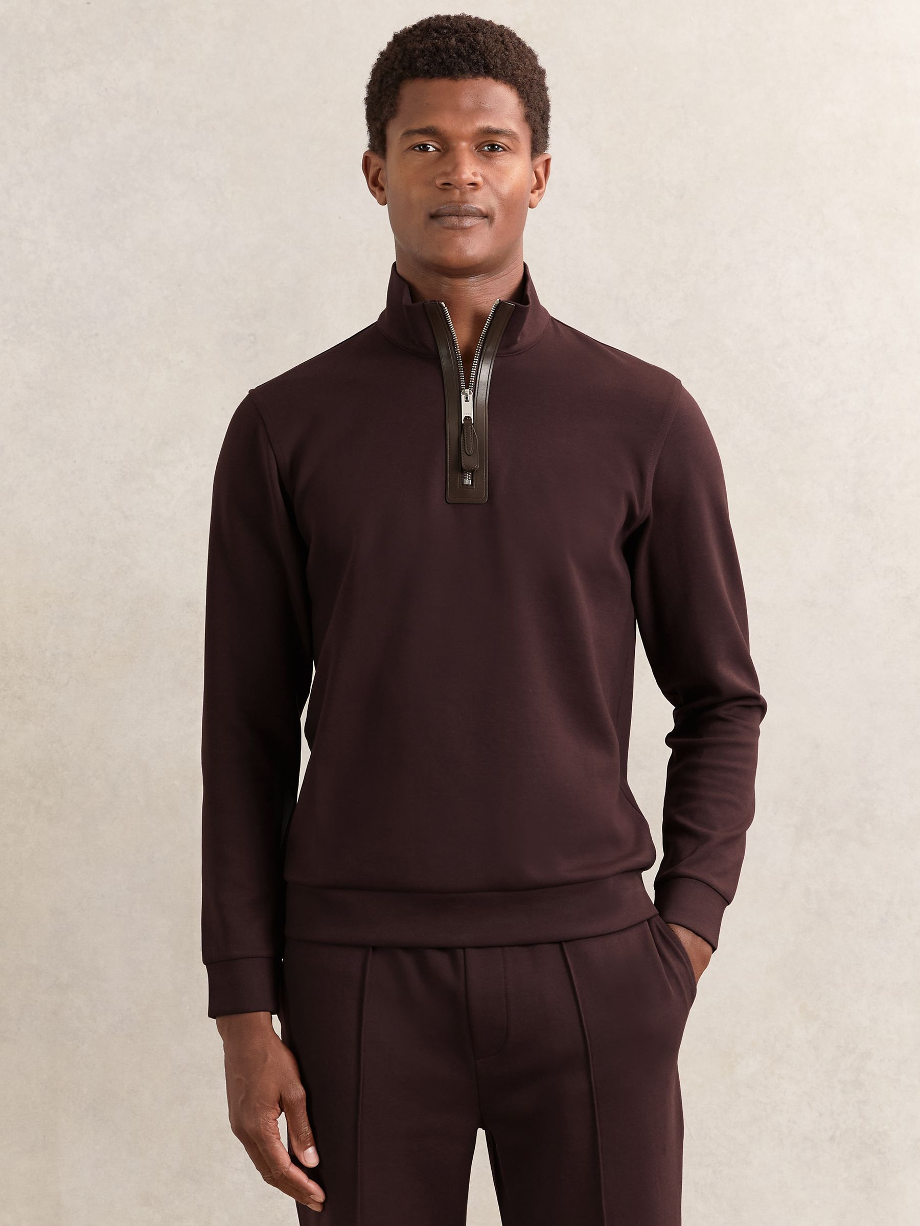 Interlock Half-Zip Sweatshirt with Trim in Cherry Red