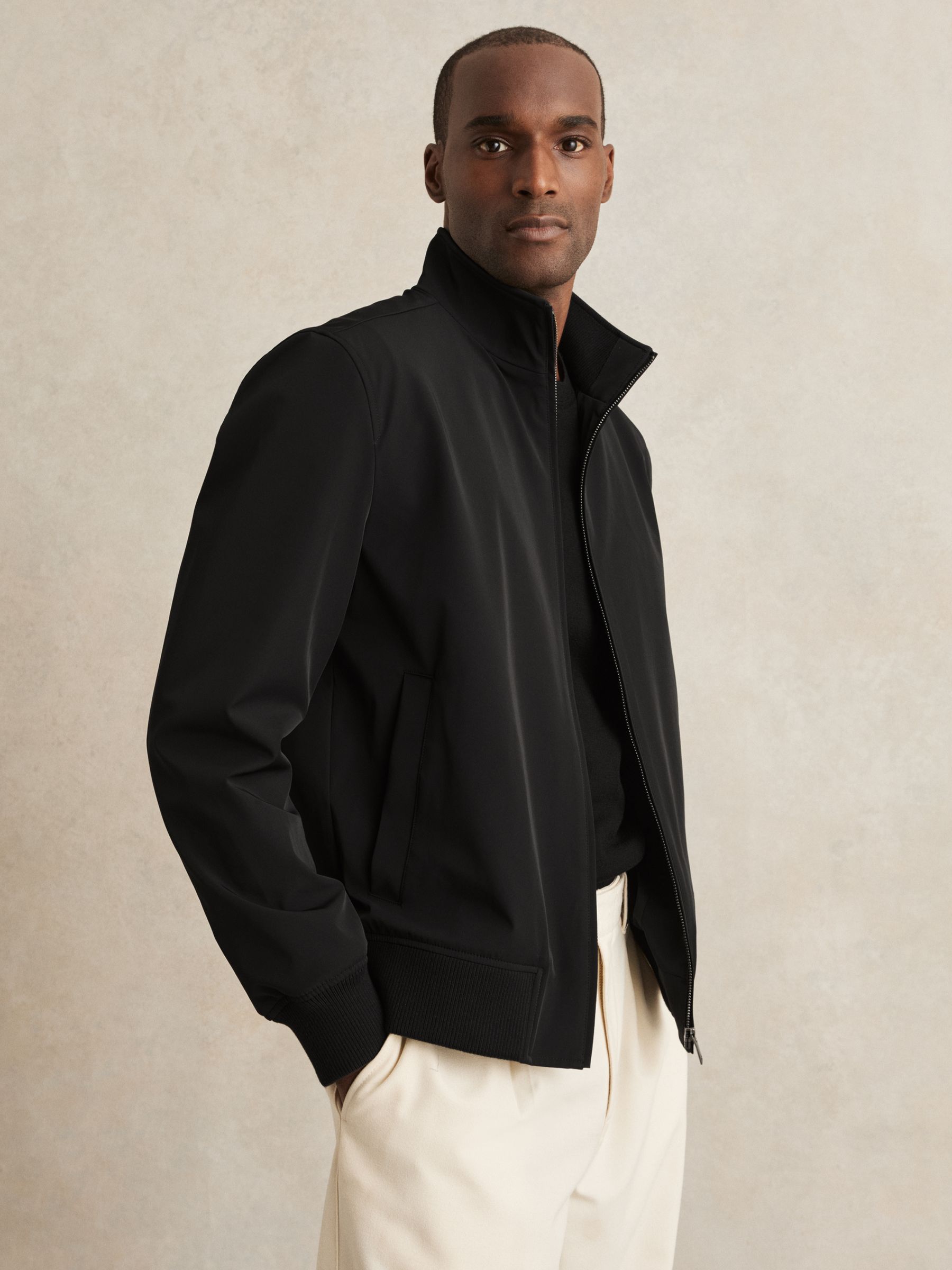 Funnel-Neck Technical Jacket in Black