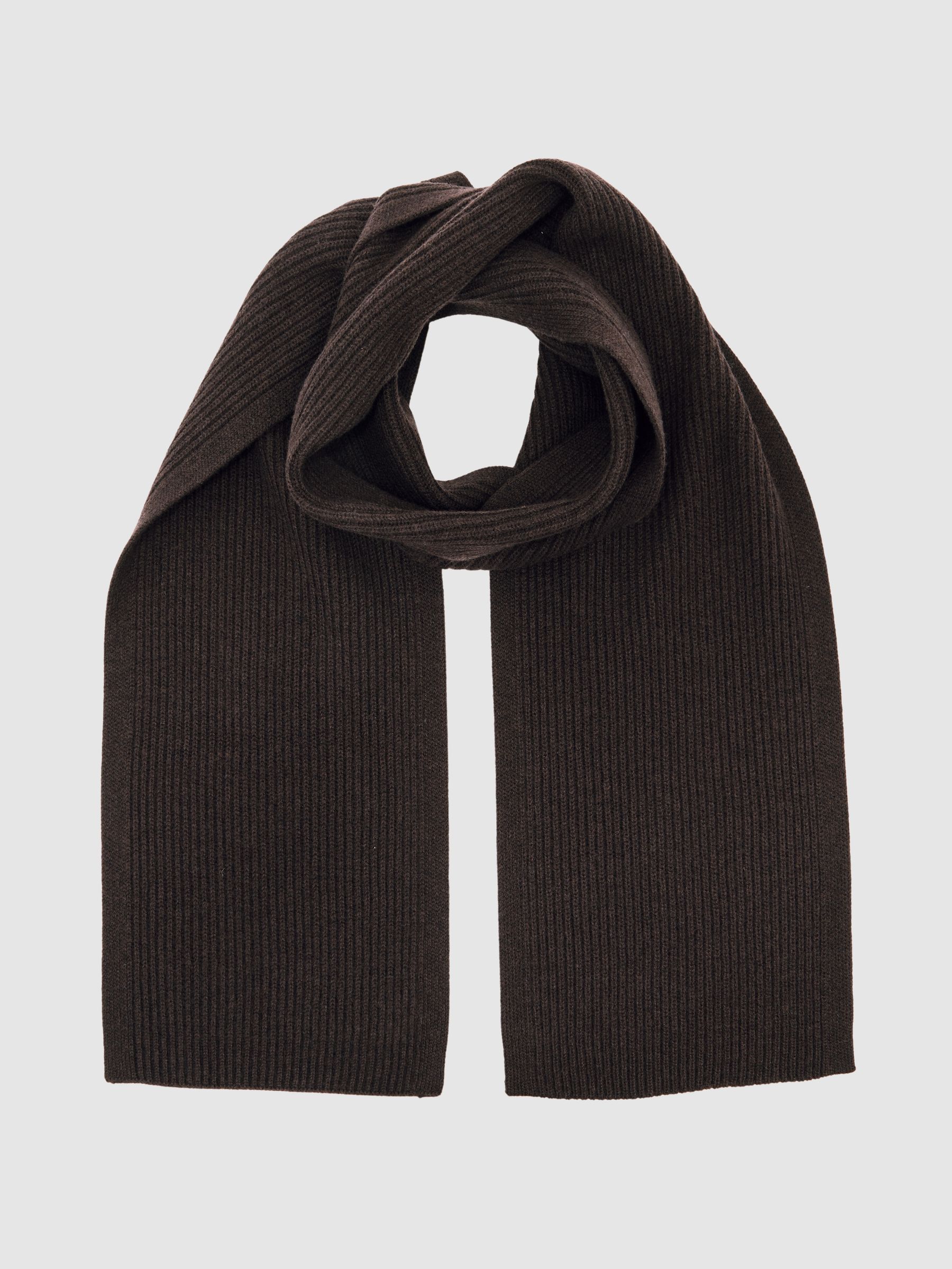 Merino Wool Rib-Knit Scarf in Chocolate Brown