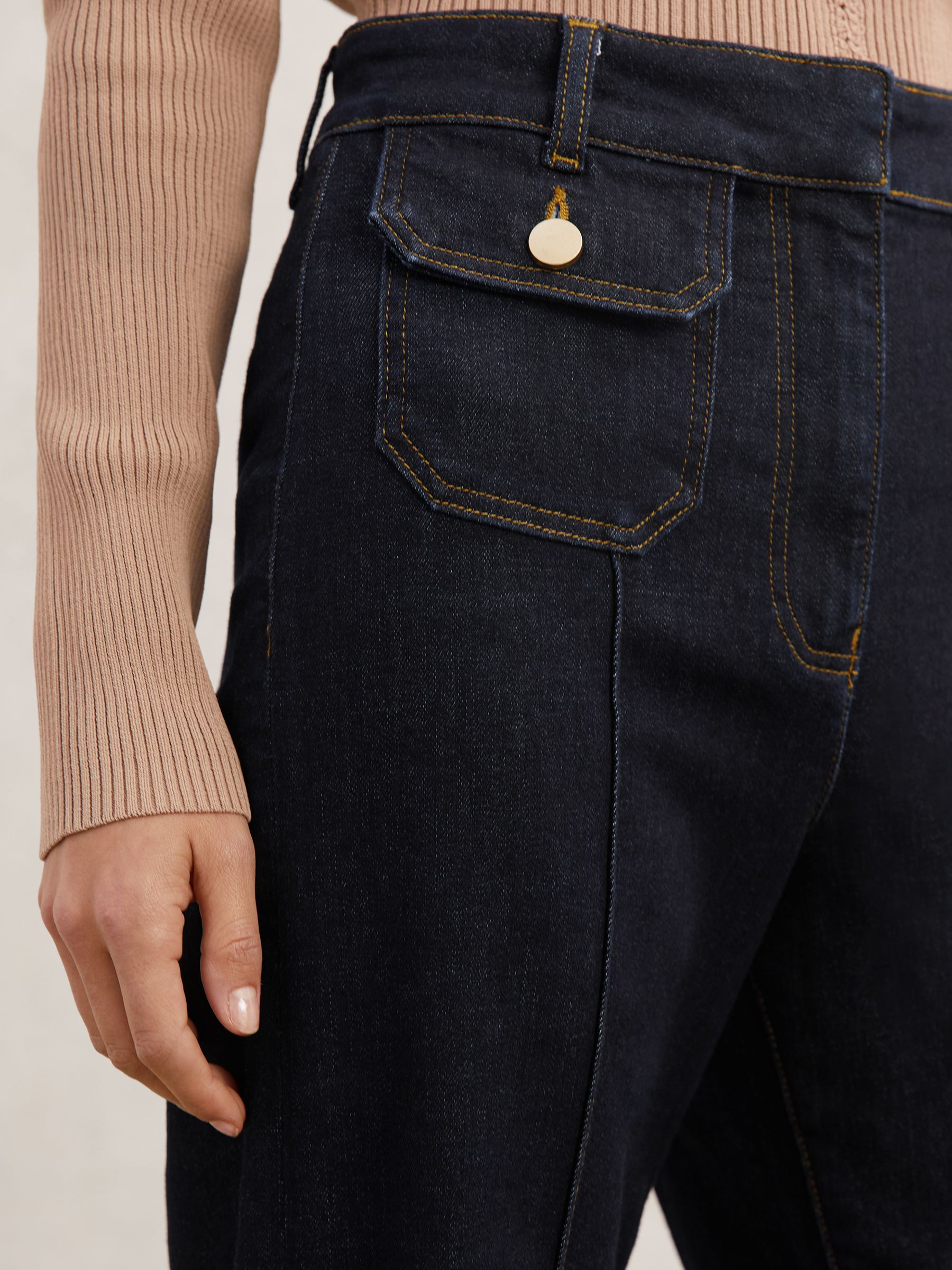 Petite Flared Pocket-Detail Jeans in Dark Blue