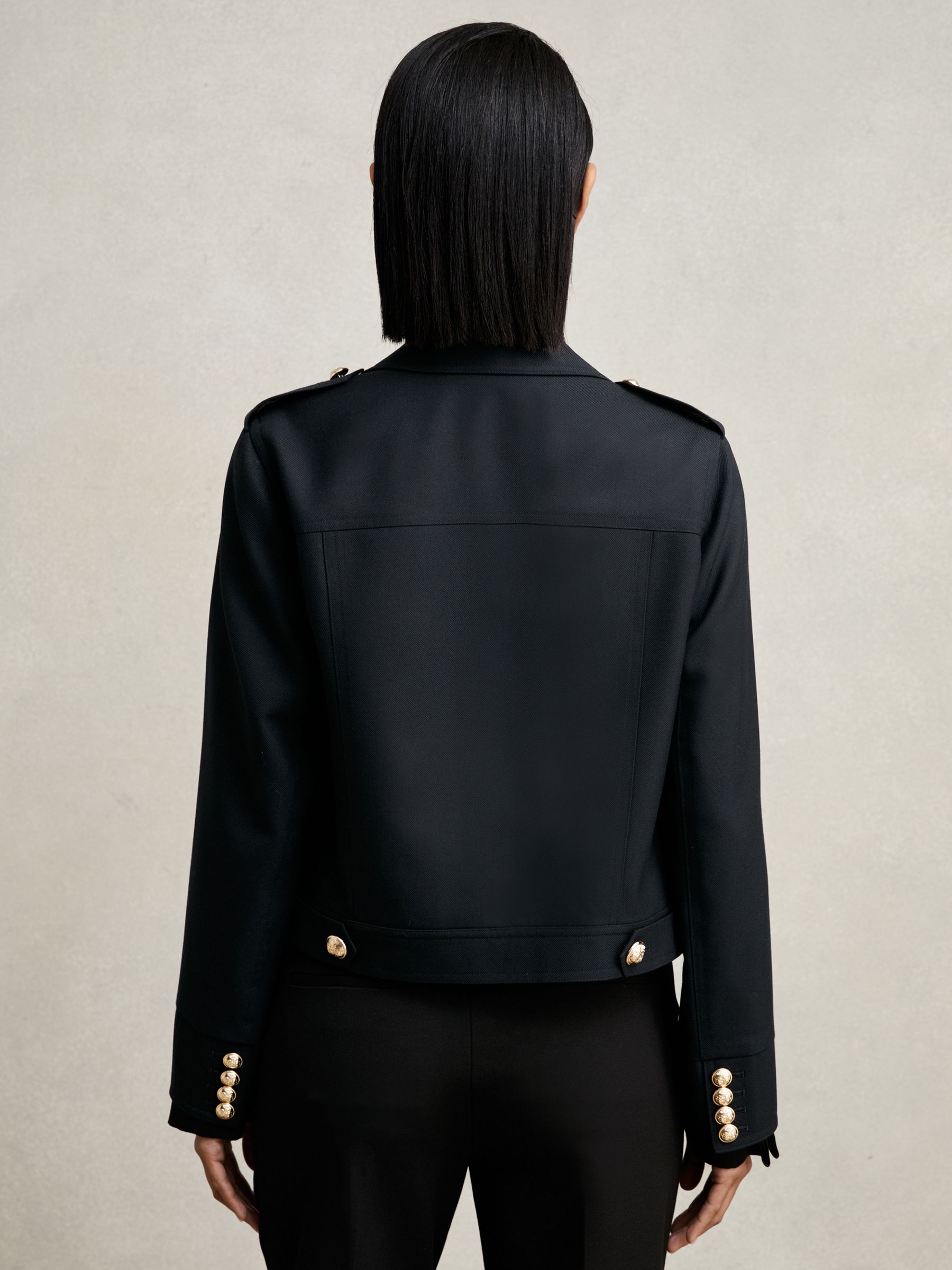 Wool Twin-Pocket Cropped Jacket in Black